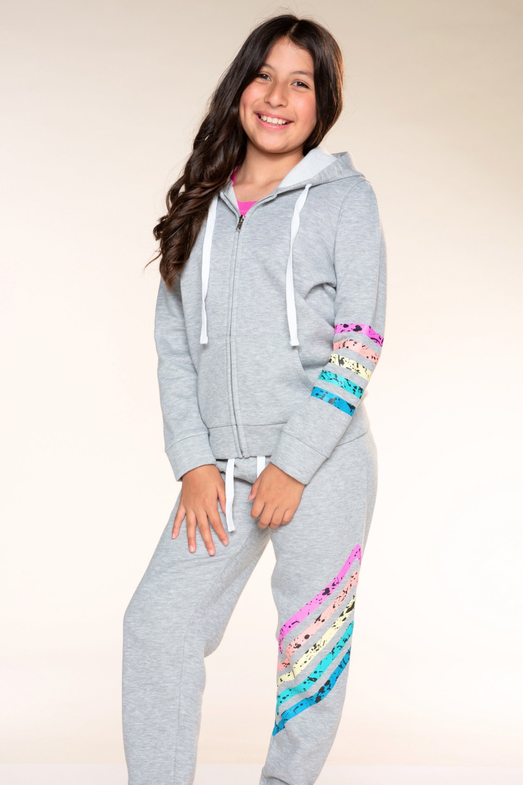Cloud Soft French Terry Easy Zip Hoodie - Heather Grey Rainbow - NEW!