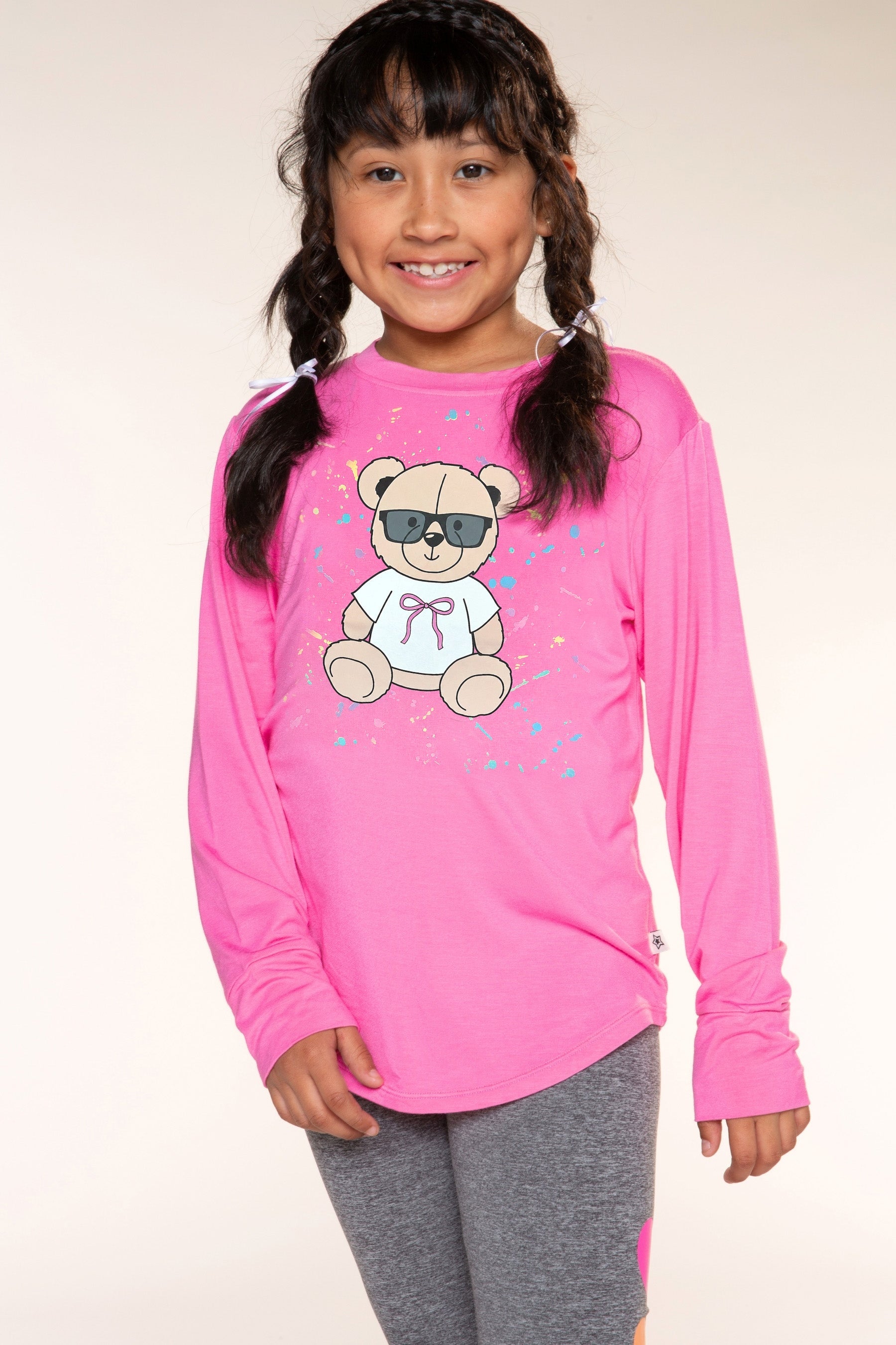 Modal Long Sleeve Shirttail Top - Pink Teddy - NEW!