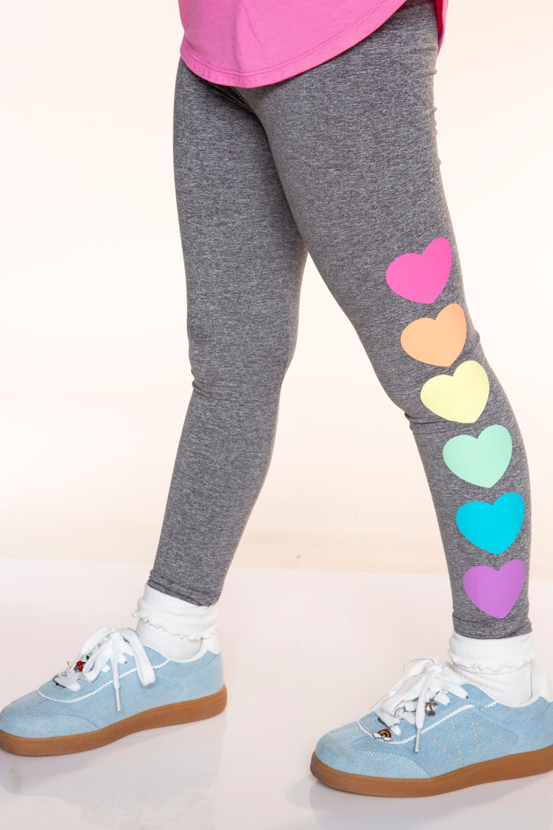 Simply Soft Luxe Mid-Rise Long Legging - Heather Grey Rainbow Heart - NEW!