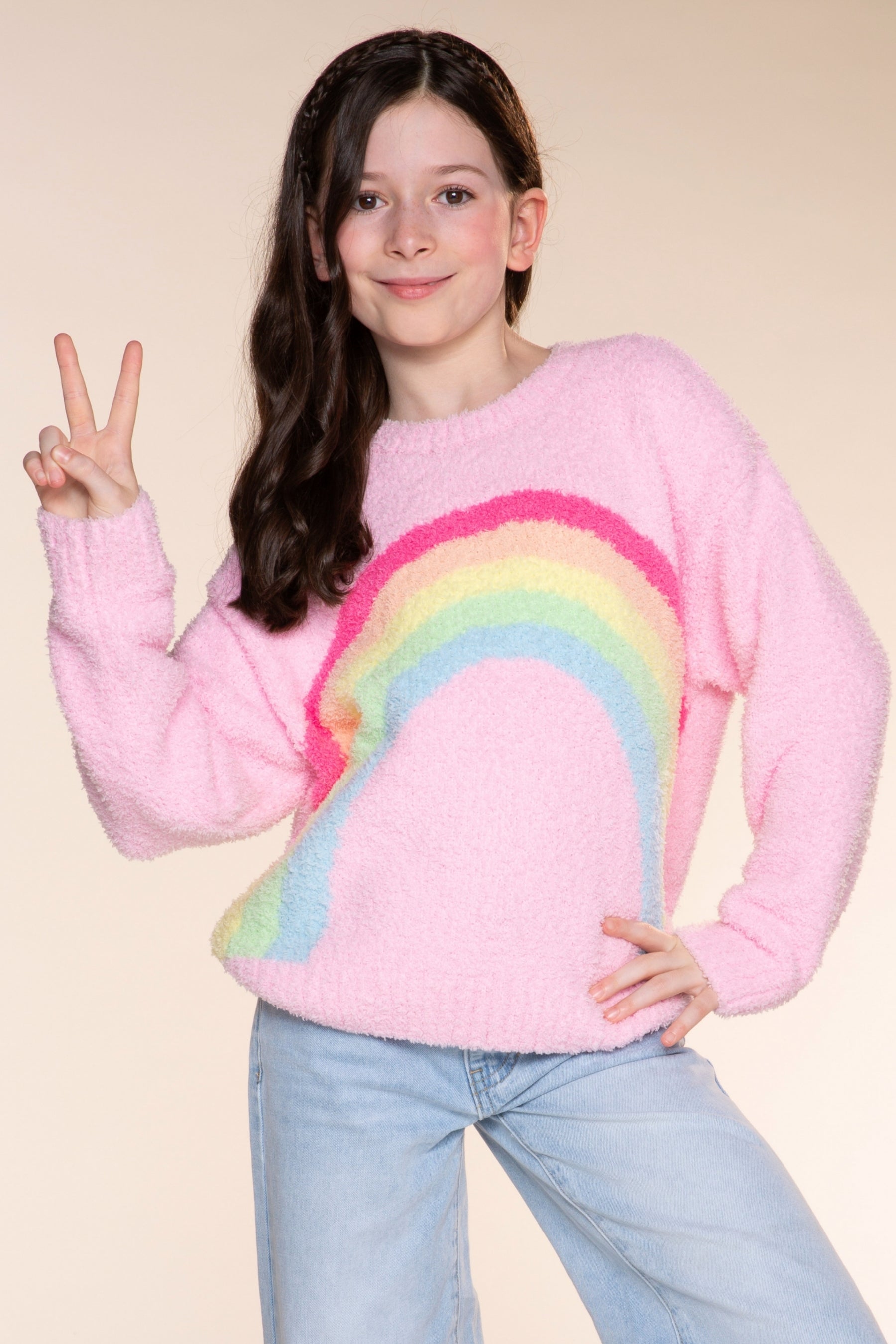 Cloud Plush Crew Neck Sweater - Dusty Blue Pink Star - NEW!