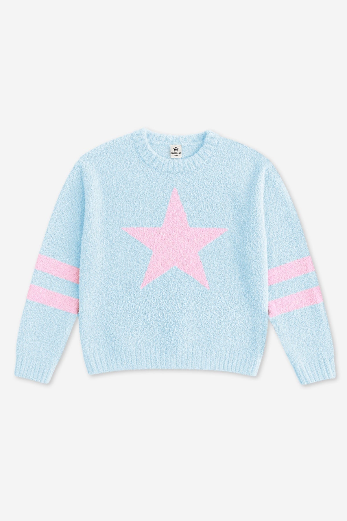 Cloud Plush Crew Neck Sweater - Dusty Blue Pink Star - NEW!