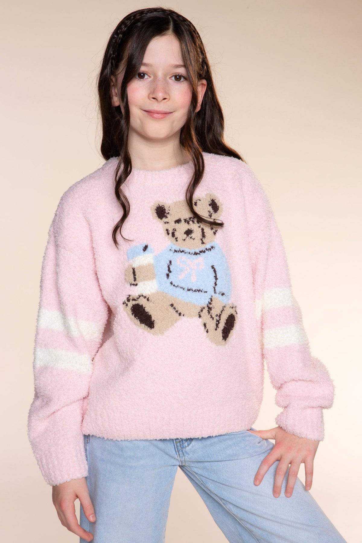 2 Pack Cloud Plush Crew Neck Sweater - Pink Rainbow | Dusty Blue Pink Star - NEW!