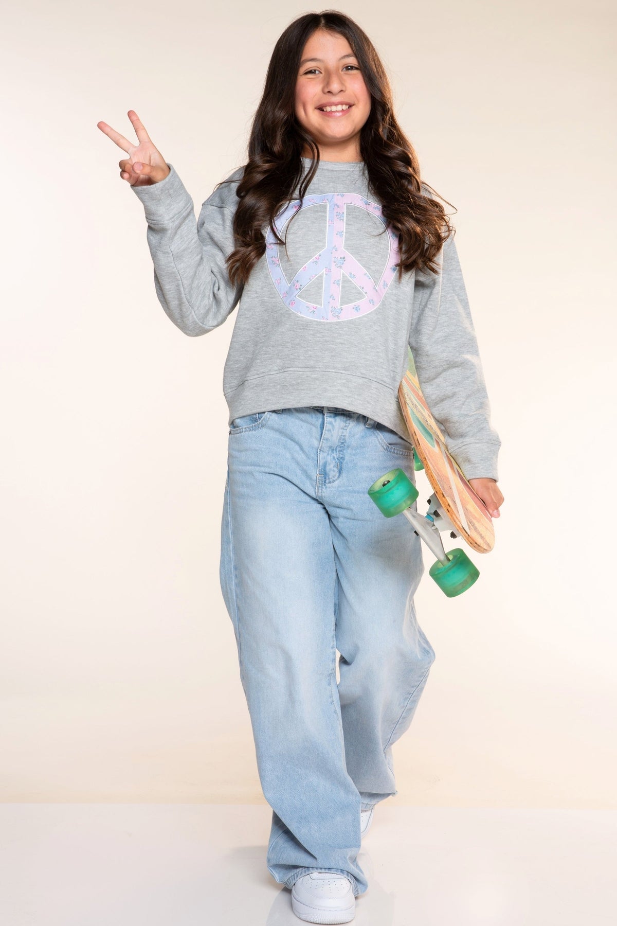 Cloud Soft French Terry Everyday Sweatshirt - Heather Grey Floral Peace - NEW!