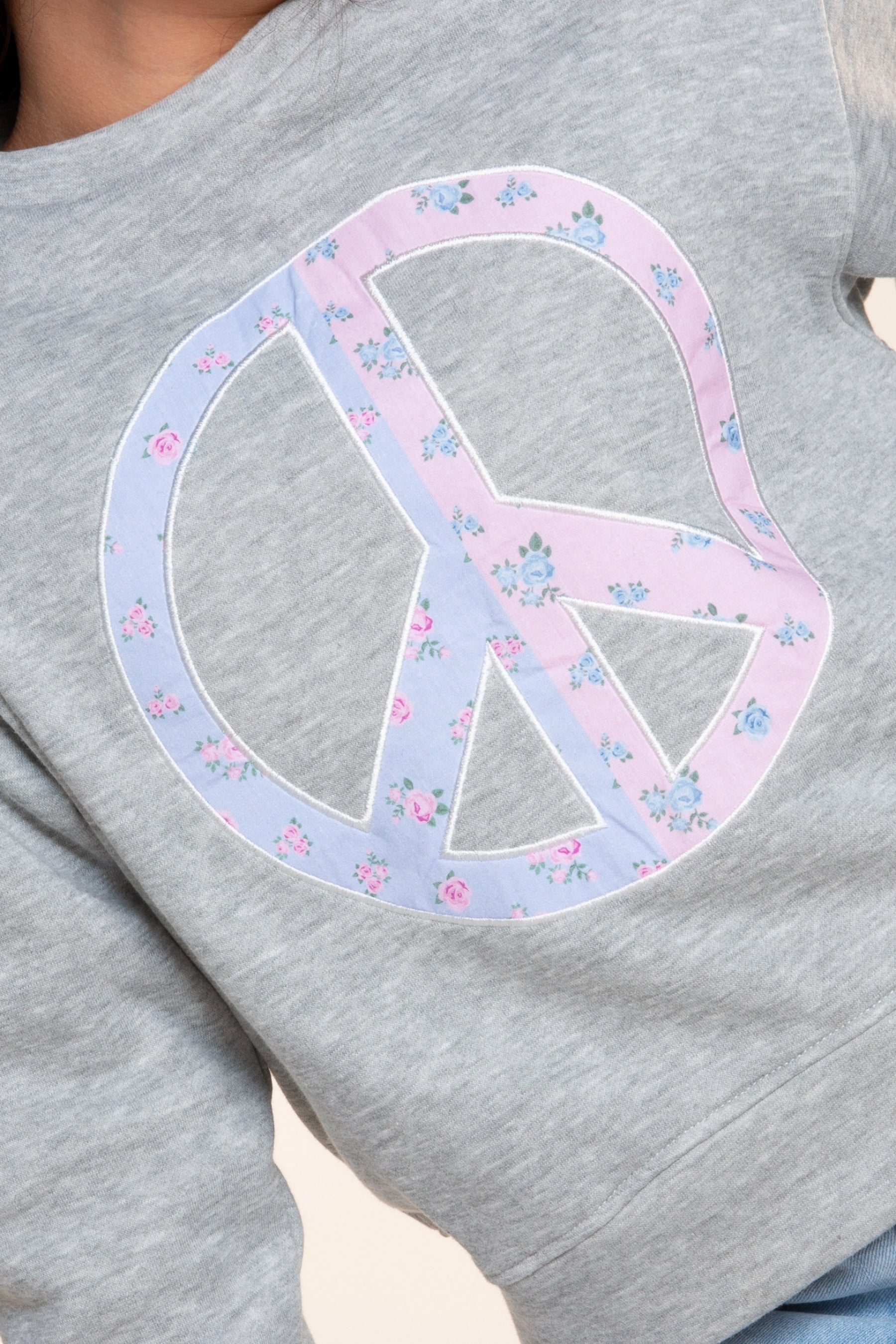 Cloud Soft French Terry Everyday Sweatshirt - Heather Grey Floral Peace - NEW!