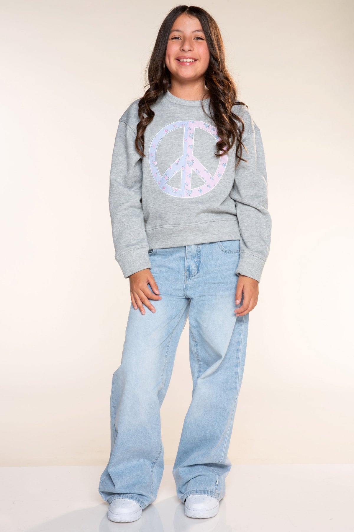 Cloud Soft French Terry Everyday Sweatshirt - Heather Grey Floral Peace - NEW!