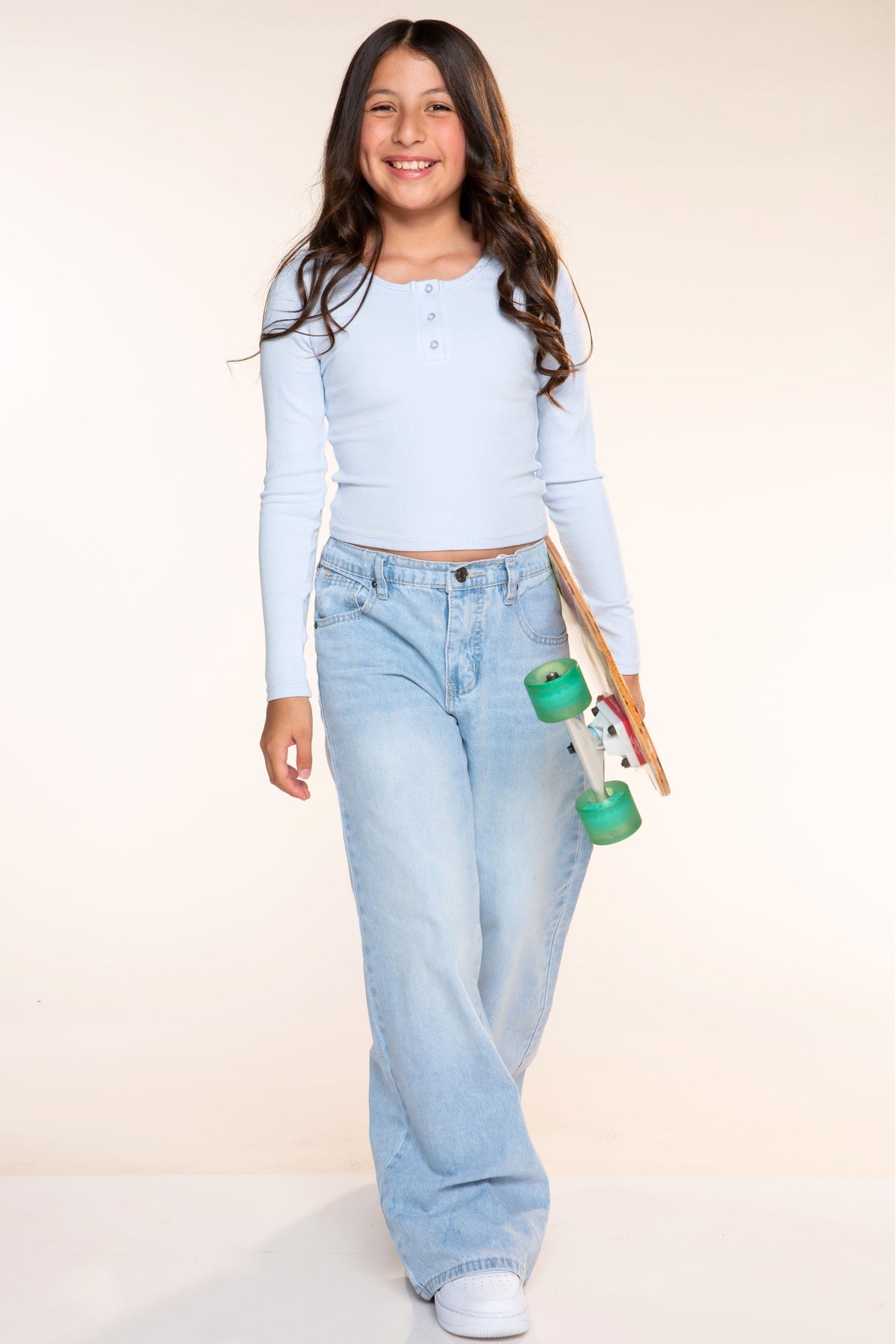 Ultra-Soft Rib Long Sleeve Fitted Henley - Powder Blue - NEW!