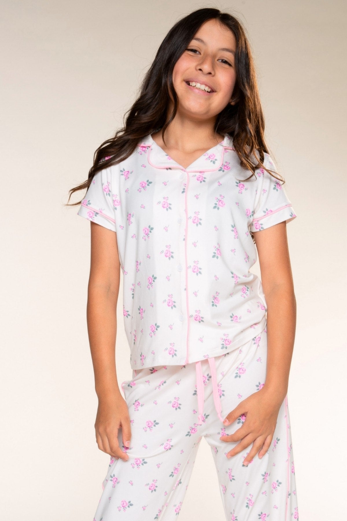 Simply Soft Button Down Tee & Karate Pant - Ivory Pink Floral - NEW!
