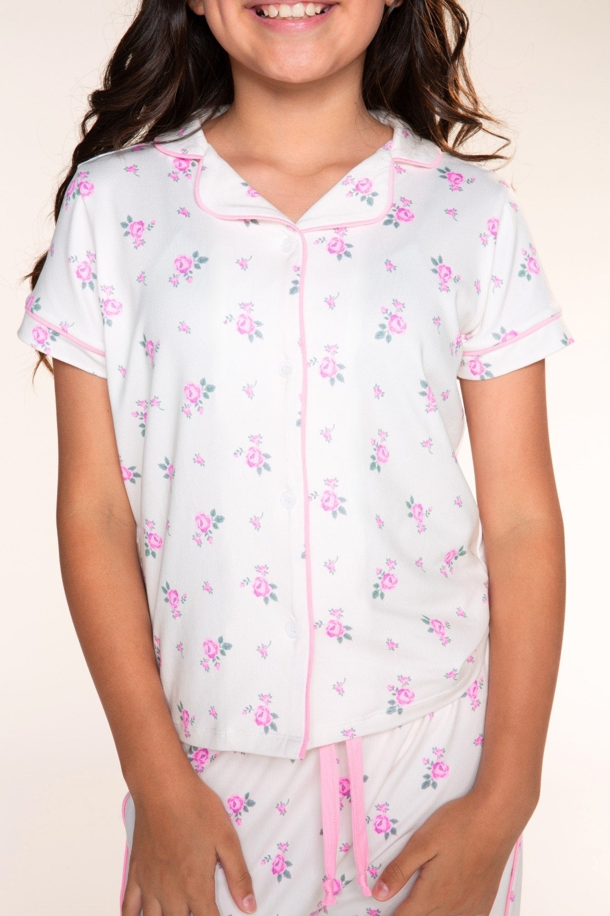 Simply Soft Button Down Tee & Karate Pant - Ivory Pink Floral - NEW!