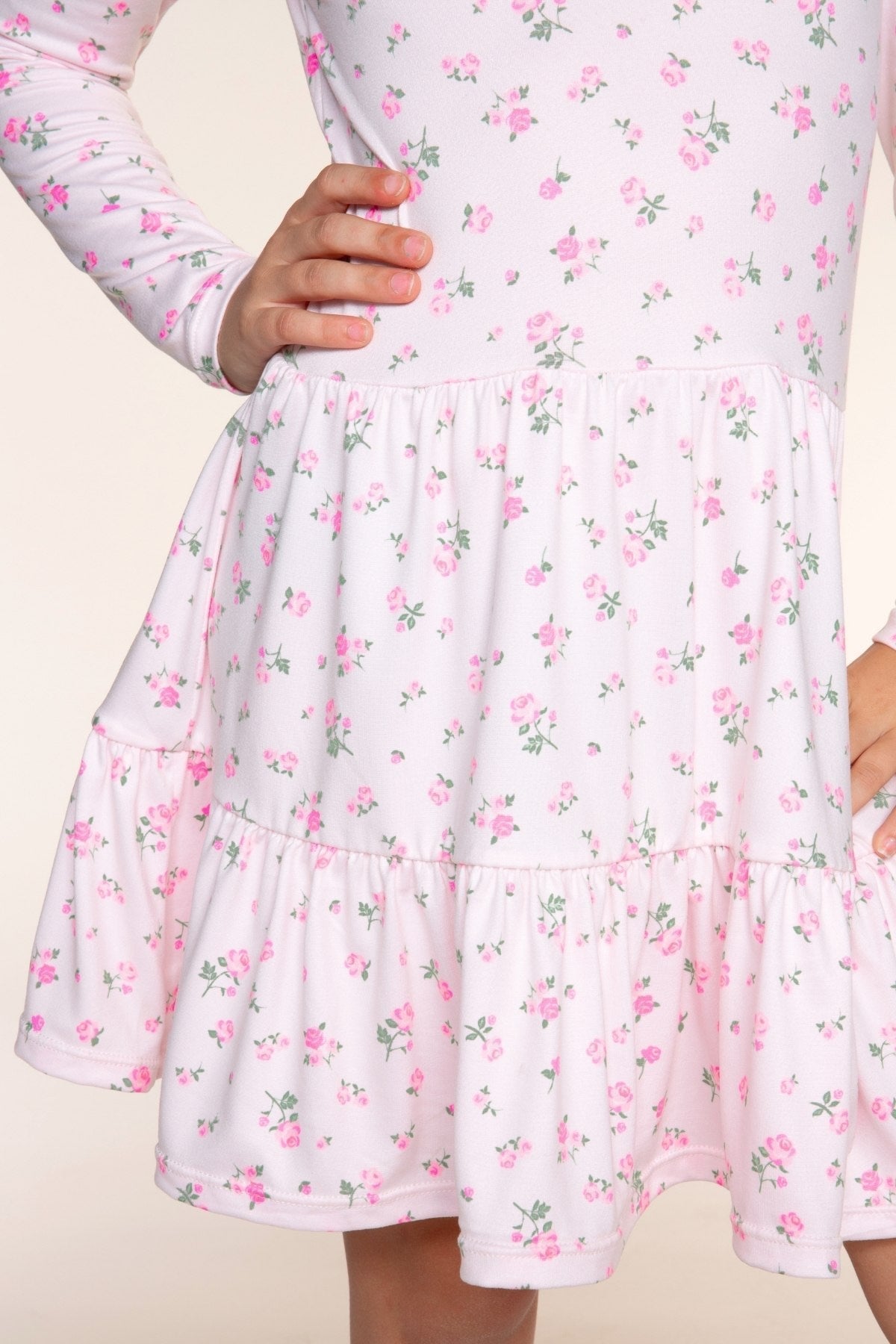 Simply Soft Long Sleeve Tiered Dress - Pink Ditsy Floral - NEW!