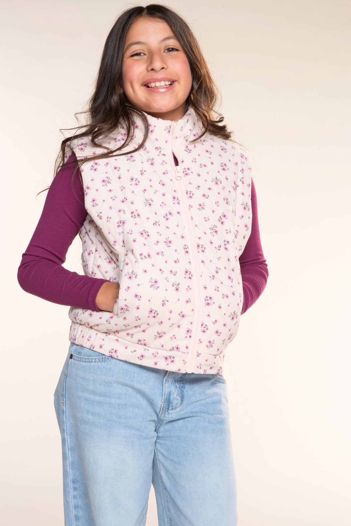 Relaxed Cuorduroy Puffer Vest - Pink Floral - NEW!