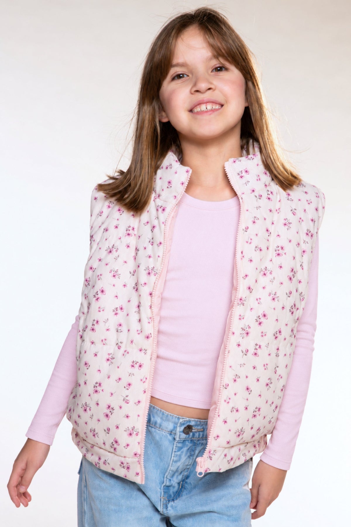 Relaxed Cuorduroy Puffer Vest - Pink Floral - NEW!