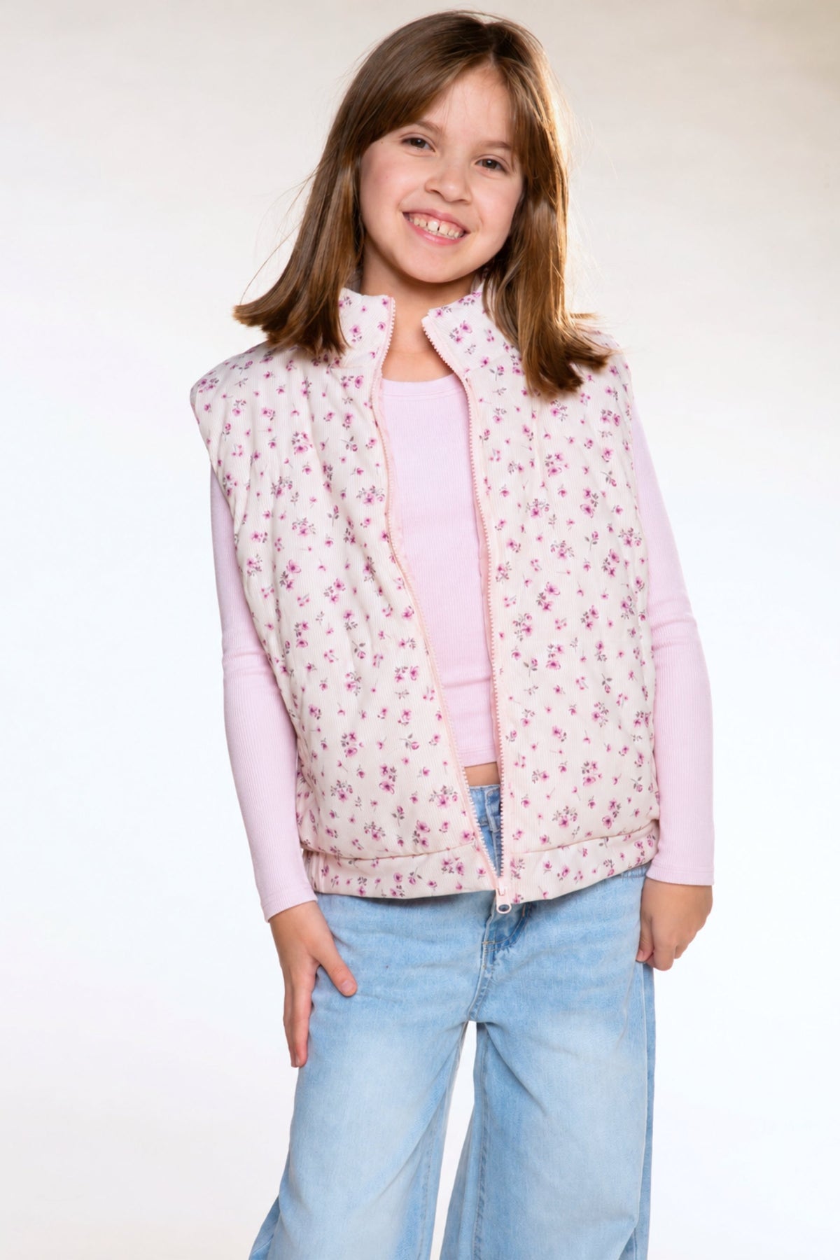 Relaxed Cuorduroy Puffer Vest - Pink Floral - NEW!