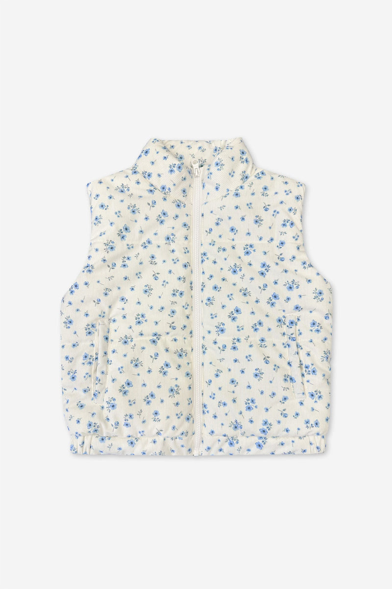 Relaxed Cuorduroy Puffer Vest - Ivory Blue Floral - NEW!