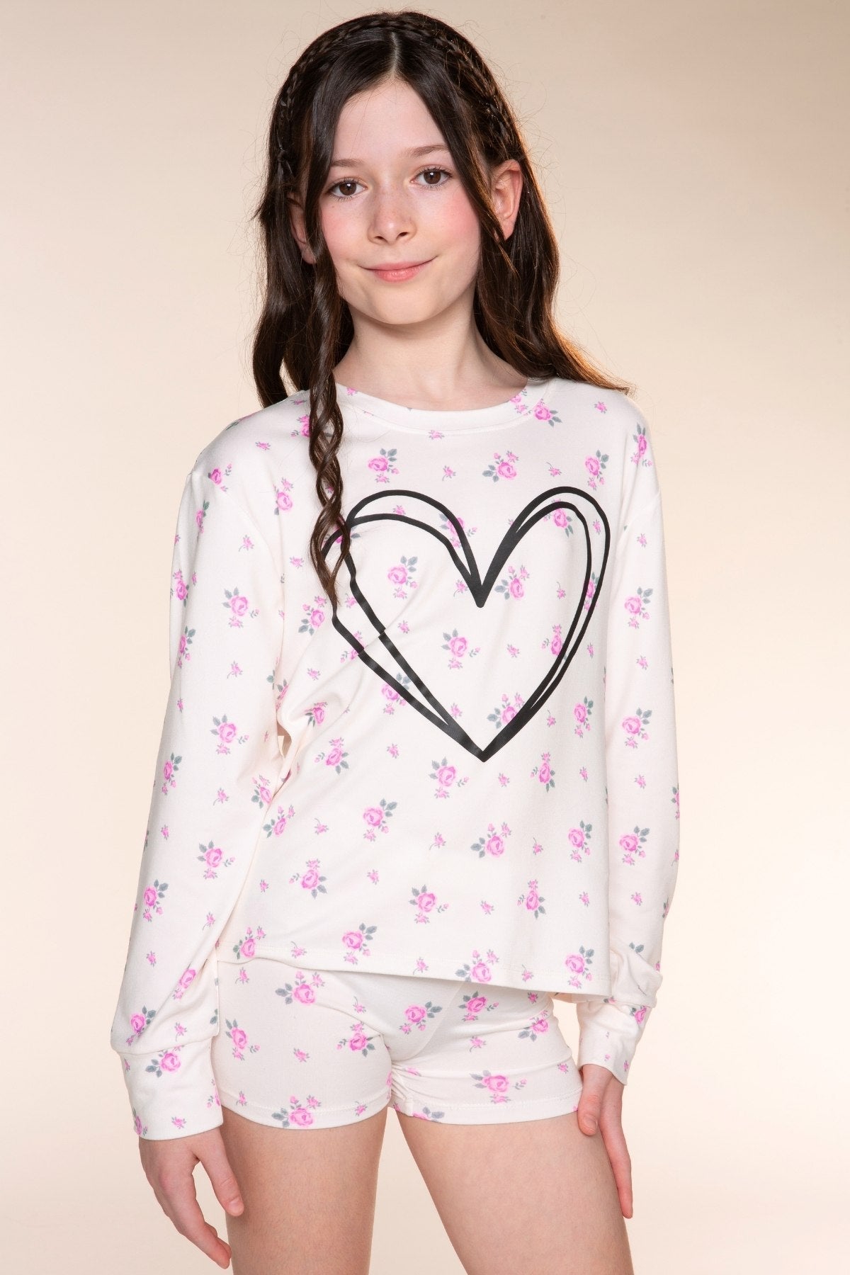 Simply Soft Long Sleeve Easy Tee & Tumble Short Lounge Set - Ivory Blue Floral - NEW!