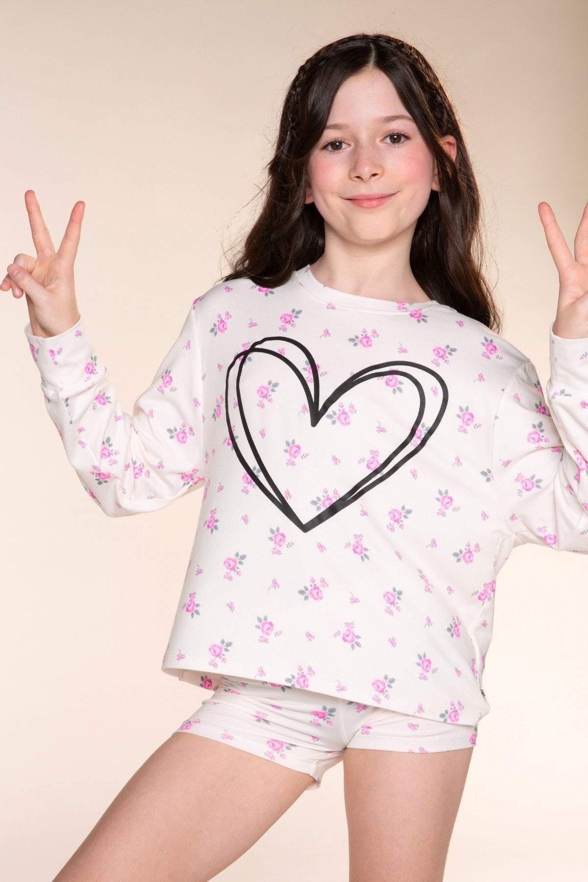 Simply Soft Long Sleeve Easy Tee & Tumble Short Lounge Set - Ivory Blue Floral - NEW!