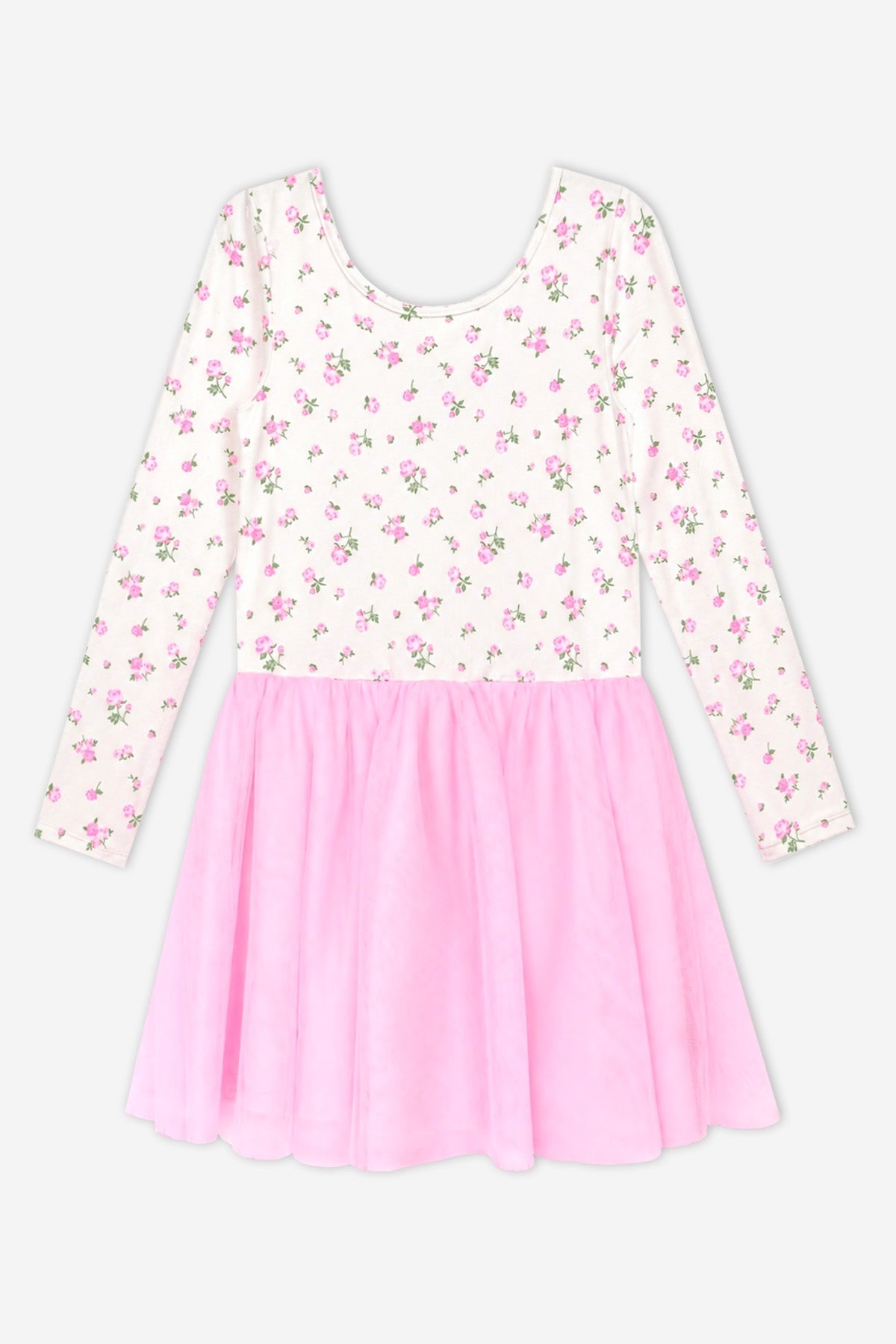 Simply Soft Long Sleeve Scoop Back Tulle Be Happy Dress - Pink Floral Bow Ivory - NEW!