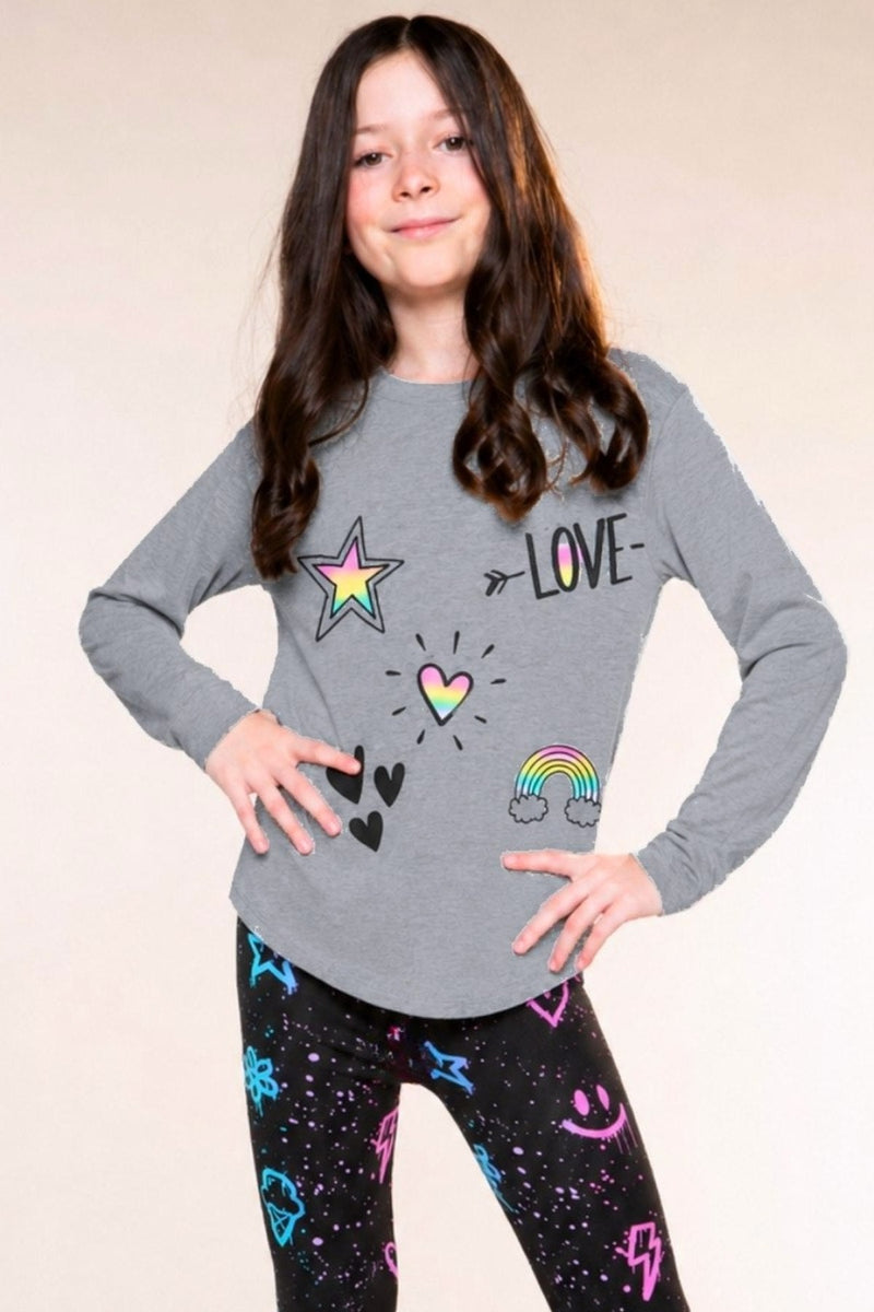 Modal Long Sleeve Shirttail Top - Heather Grey Rainbow Love Icons - NEW!