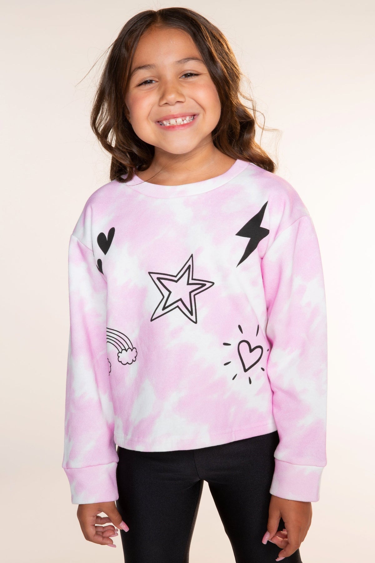 Cloud Soft French Terry Easy Crew Sweatshirt - Pink Ivory Tie Dye Love Icons - NEW!