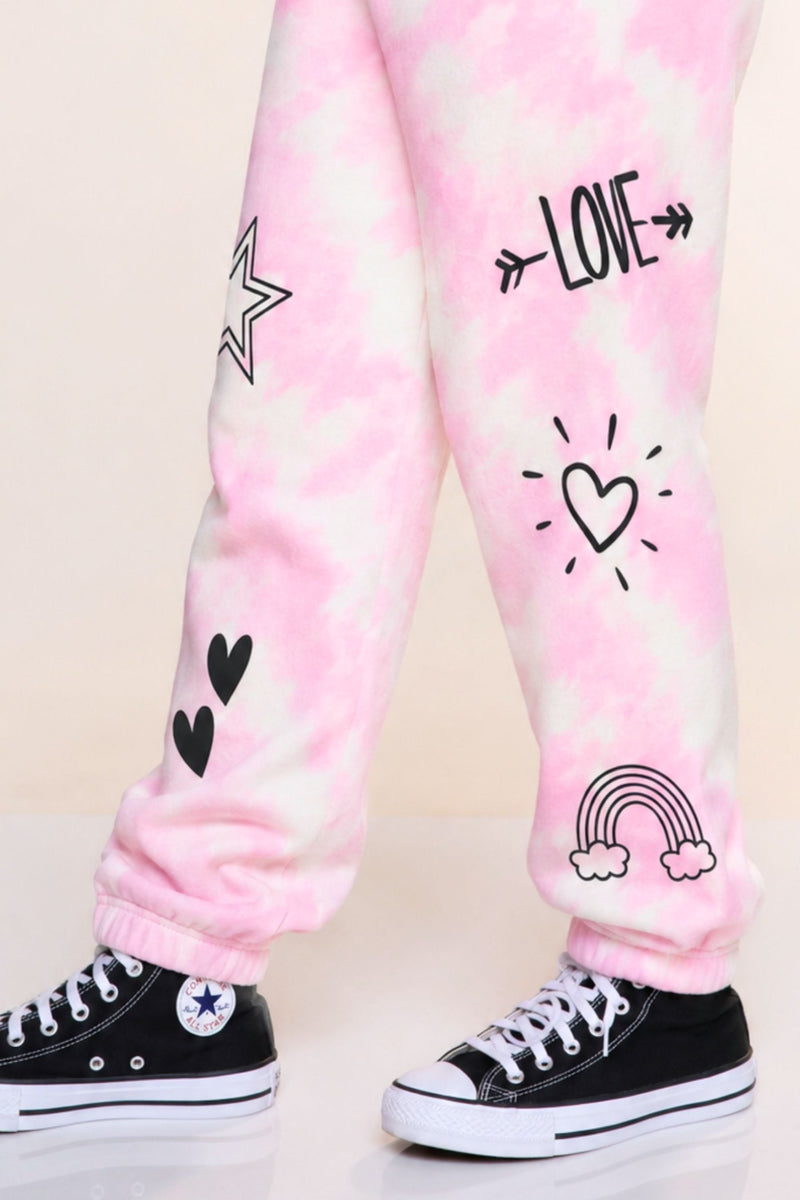 Cloud Soft French Terry Sweatpant - Pink Ivory Tie Dye Love Icons - NEW!