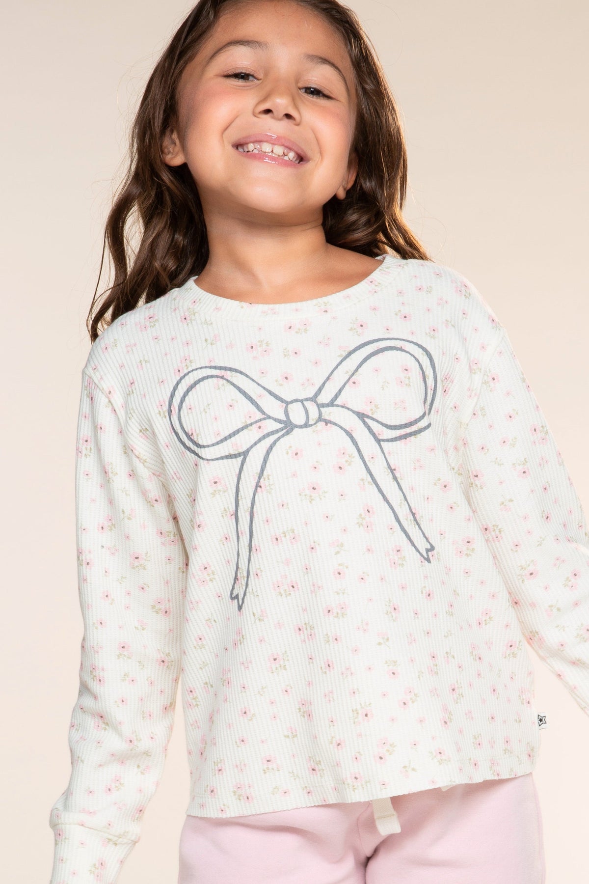 Waffle Long Sleeve Easy Tee - Pink Floral 76 - NEW!
