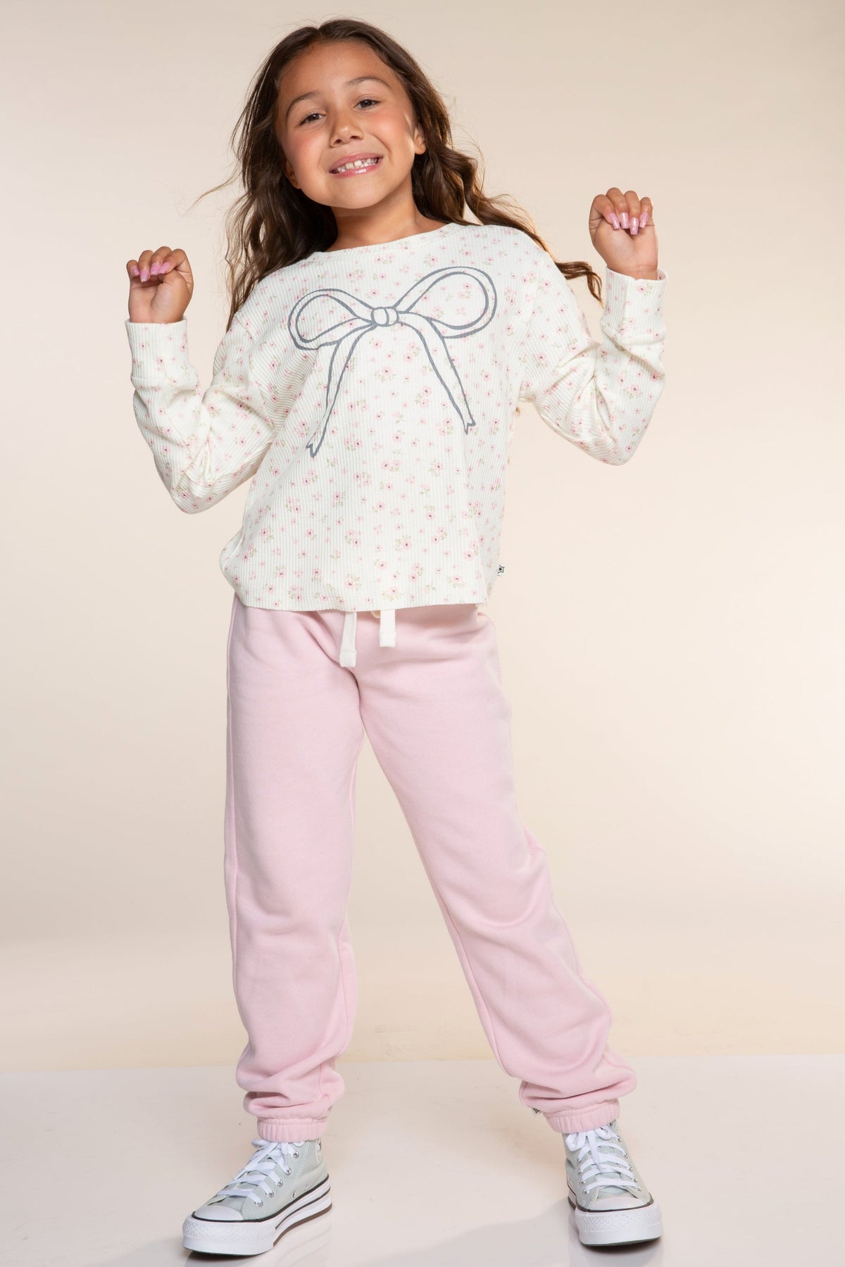 Waffle Long Sleeve Easy Tee - Pink Floral 76 - NEW!