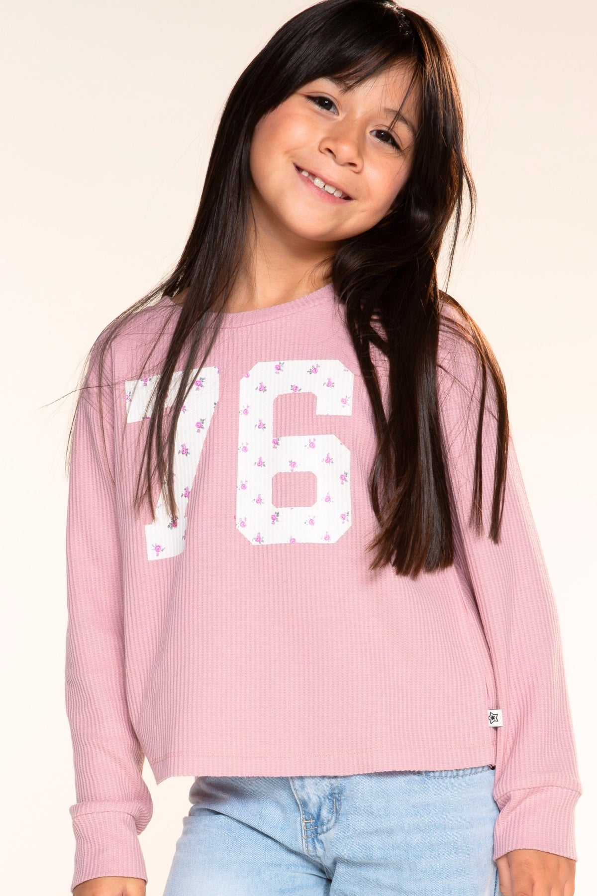 Waffle Long Sleeve Easy Tee - Pink Floral 76 - NEW!