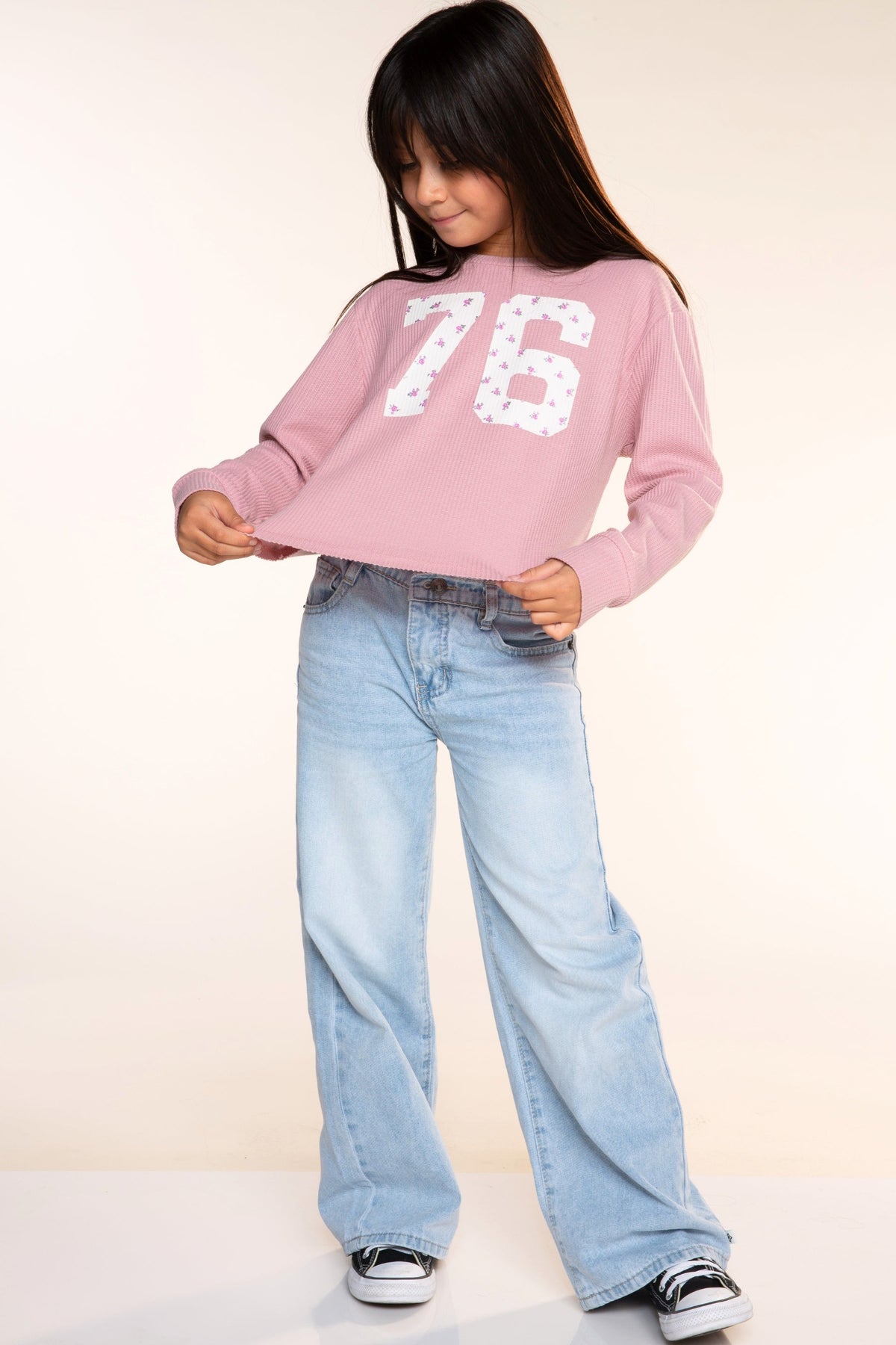 Waffle Long Sleeve Easy Tee - Pink Floral 76 - NEW!