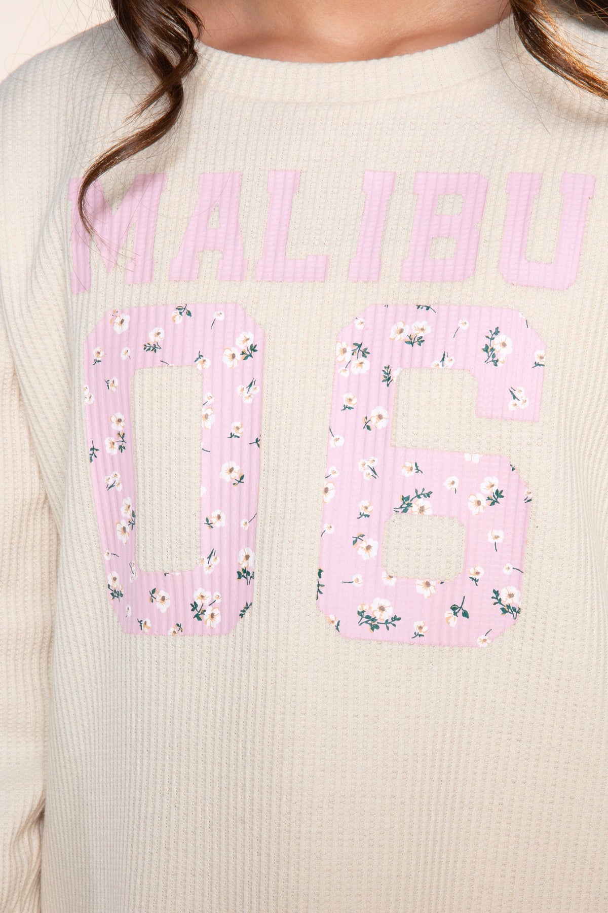 Waffle Long Sleeve Easy Tee - Pink Floral 76 - NEW!