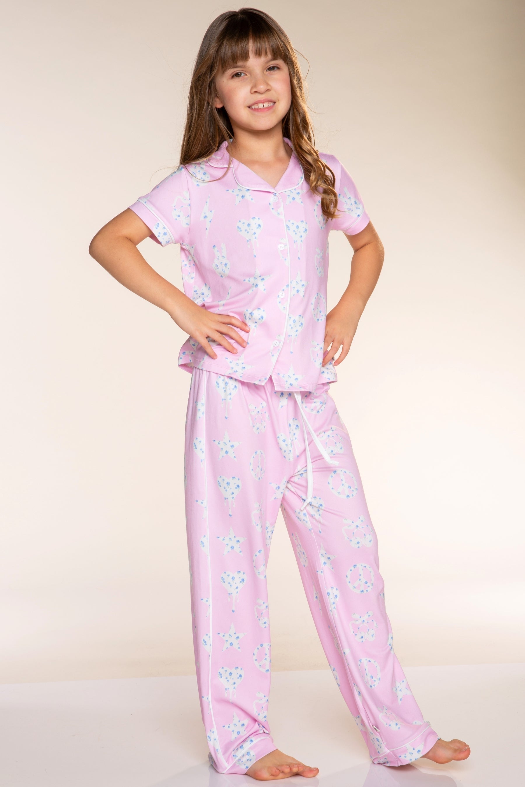 Simply Soft Button Down Tee & Karate Pant - Pink Ivory Floral Icons - NEW!