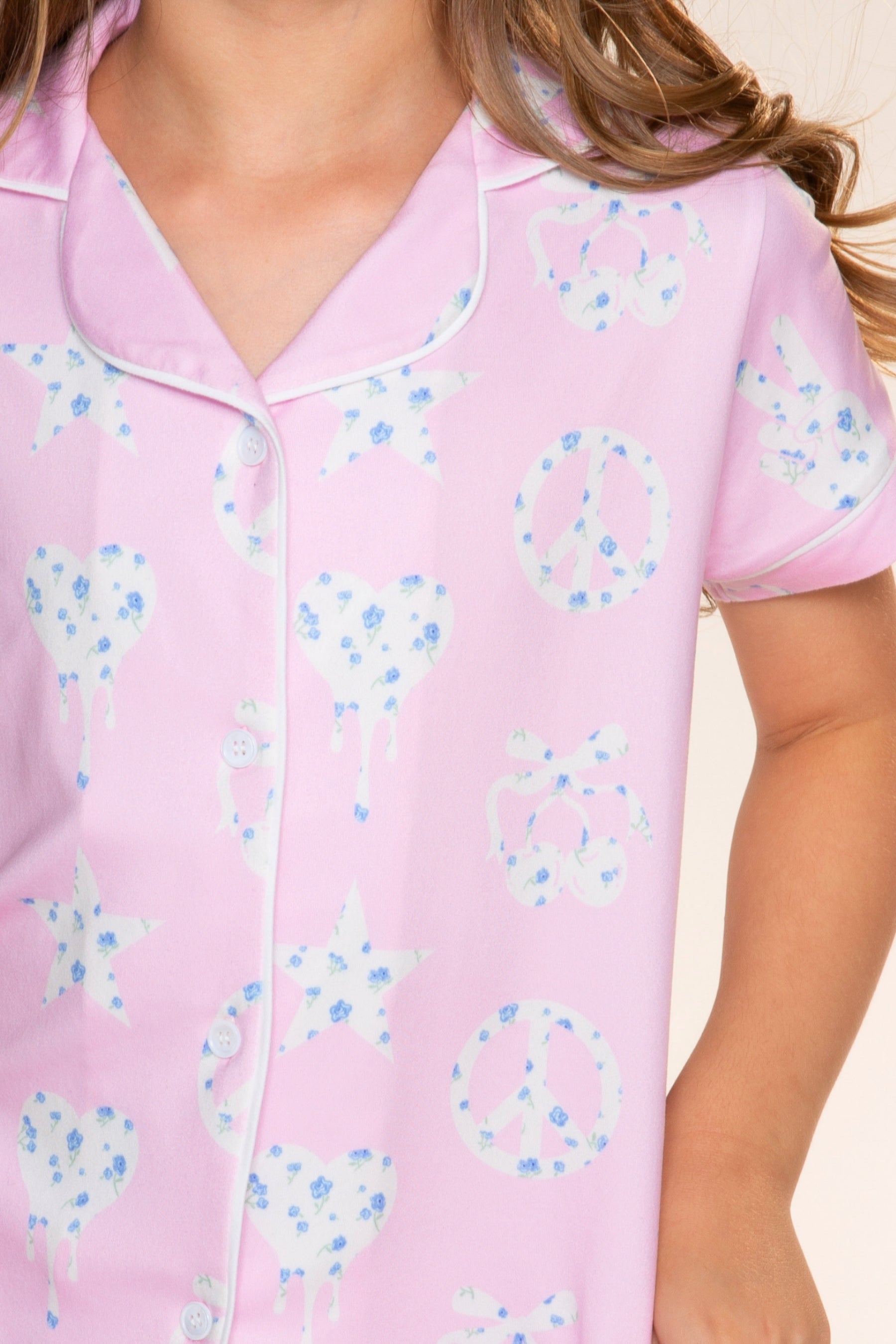Simply Soft Button Down Tee & Karate Pant - Pink Ivory Floral Icons - NEW!