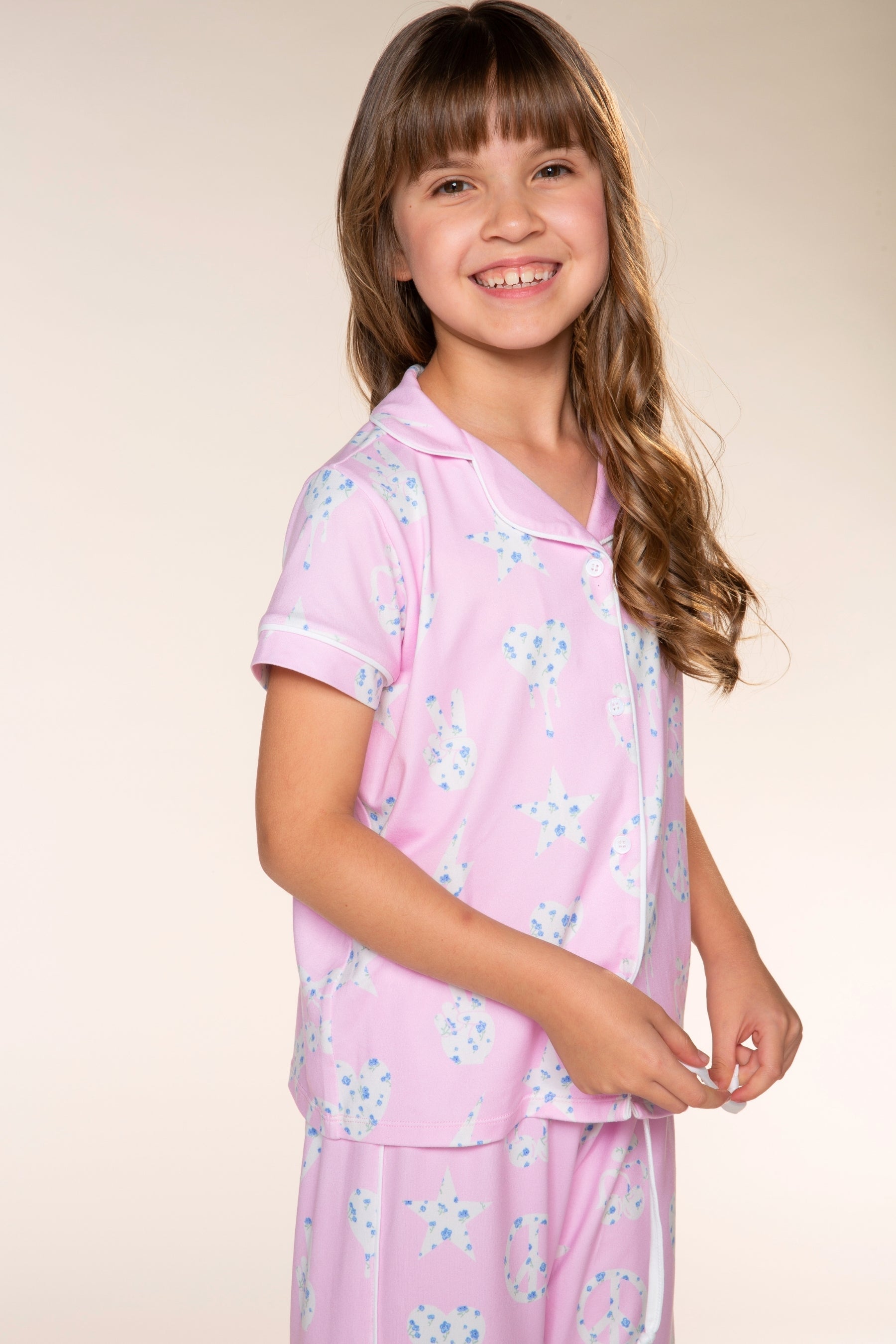 Simply Soft Button Down Tee & Karate Pant - Pink Ivory Floral Icons - NEW!