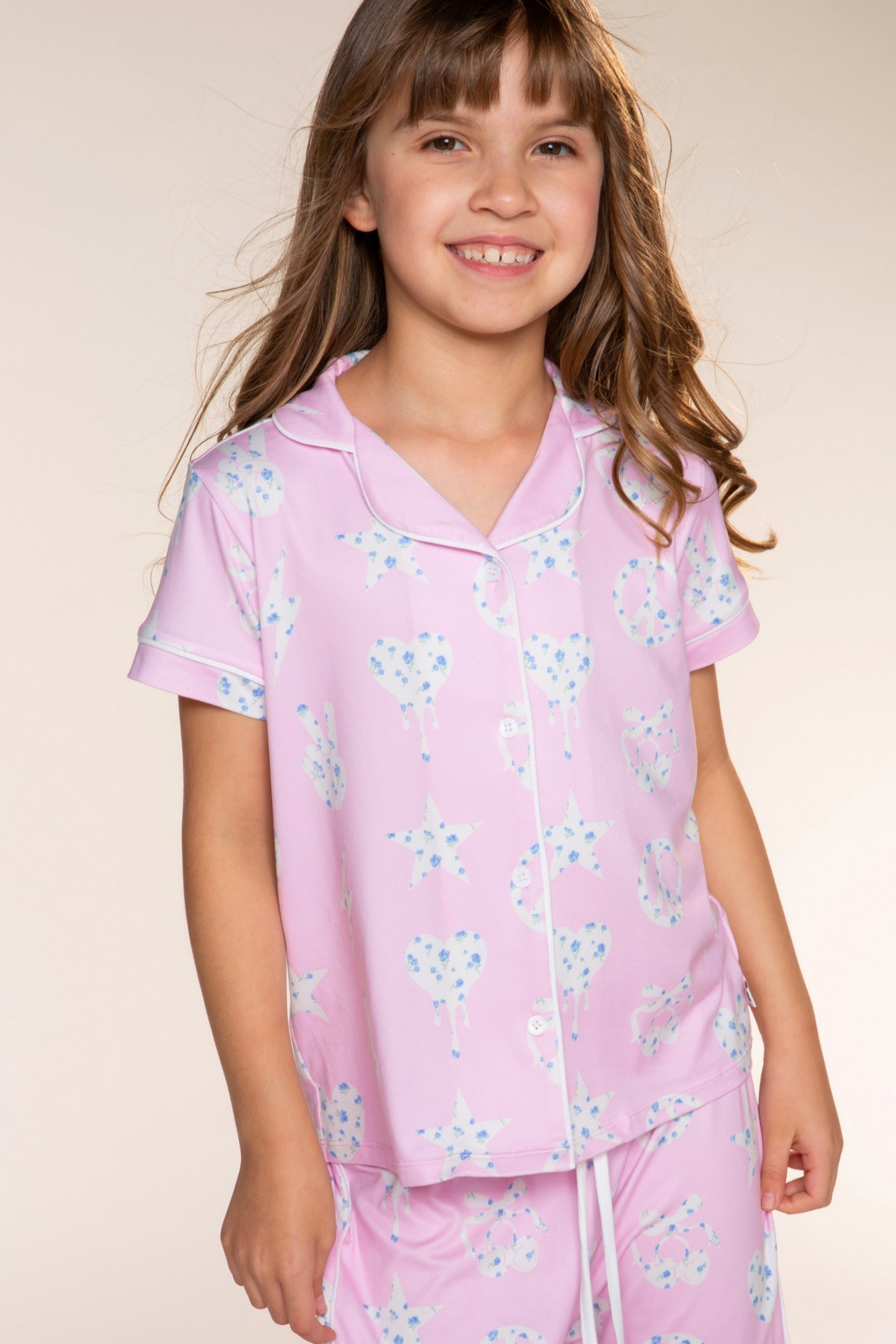 Simply Soft Button Down Tee & Karate Pant - Pink Ivory Floral Icons - NEW!