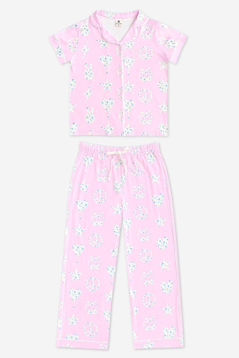 Simply Soft Button Down Tee & Karate Pant - Pink Ivory Floral Icons - NEW!