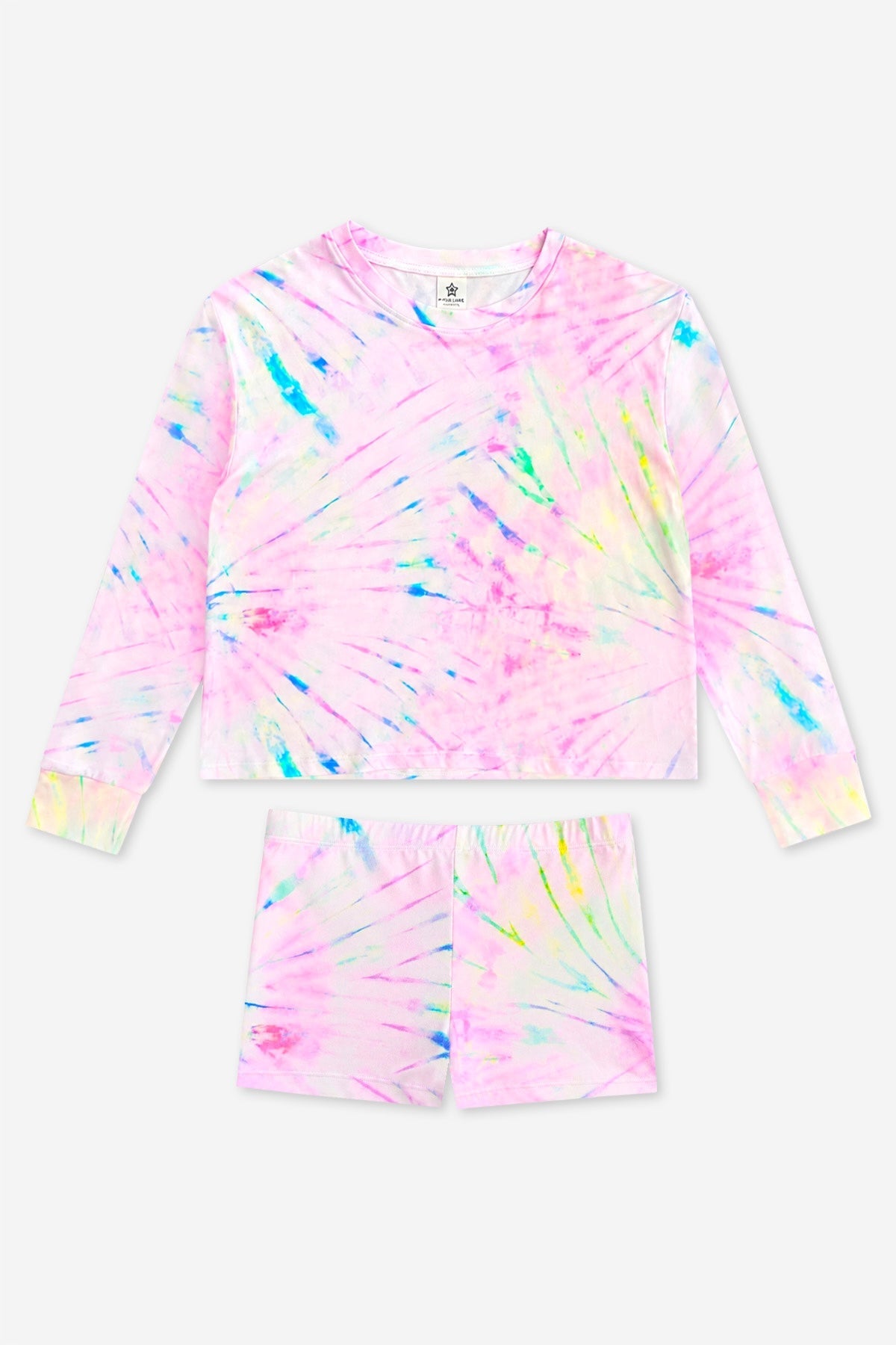 Simply Soft Long Sleeve Easy Tee & Tumble Short Lounge Set - Rainbow Tie Dye - NEW!