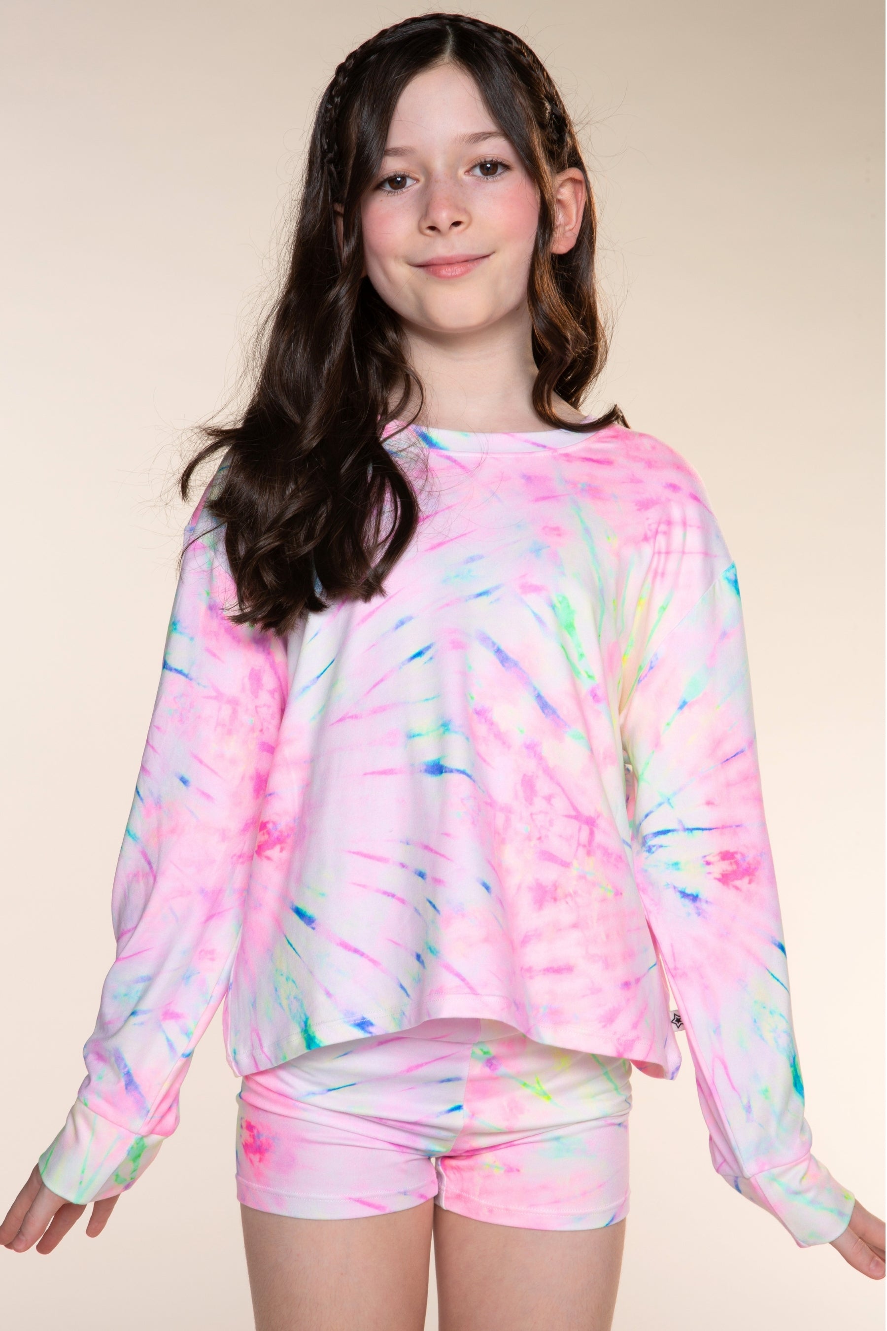 Simply Soft Long Sleeve Easy Tee & Tumble Short Lounge Set - Rainbow Tie Dye - NEW!