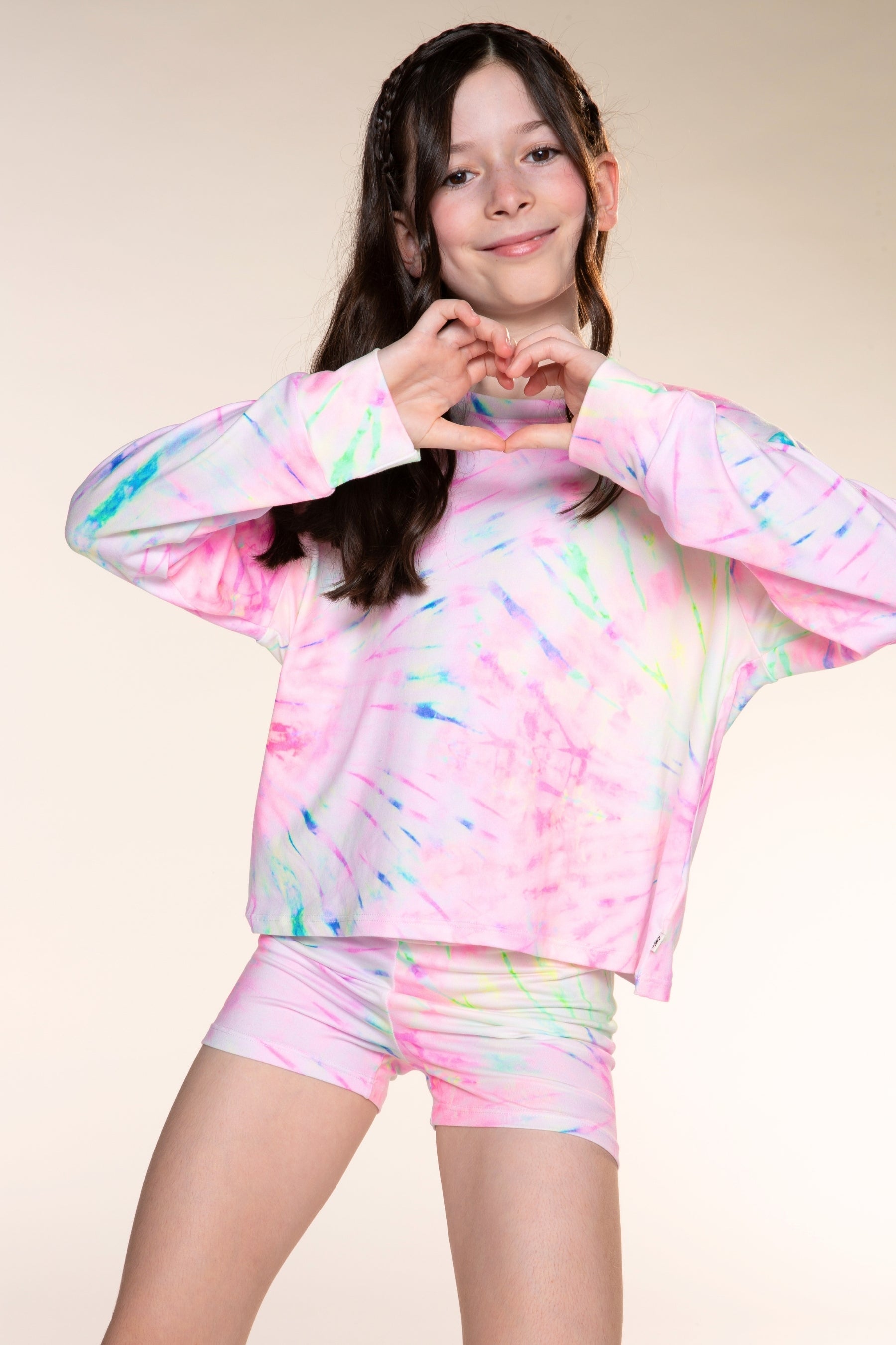 Simply Soft Long Sleeve Easy Tee & Tumble Short Lounge Set - Rainbow Tie Dye - NEW!