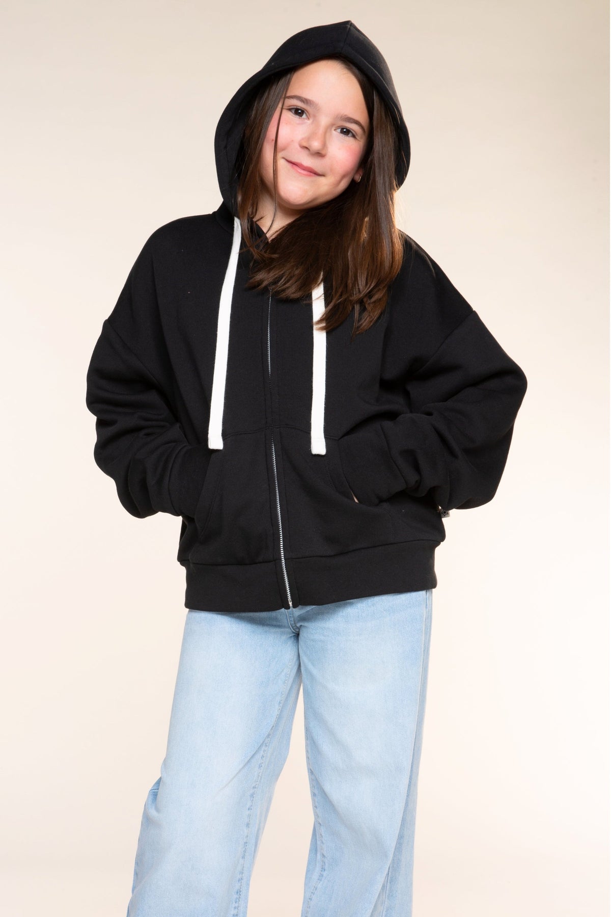 Butter French Terry Drop Shoulder Zip Hoodie - Black - NEW!