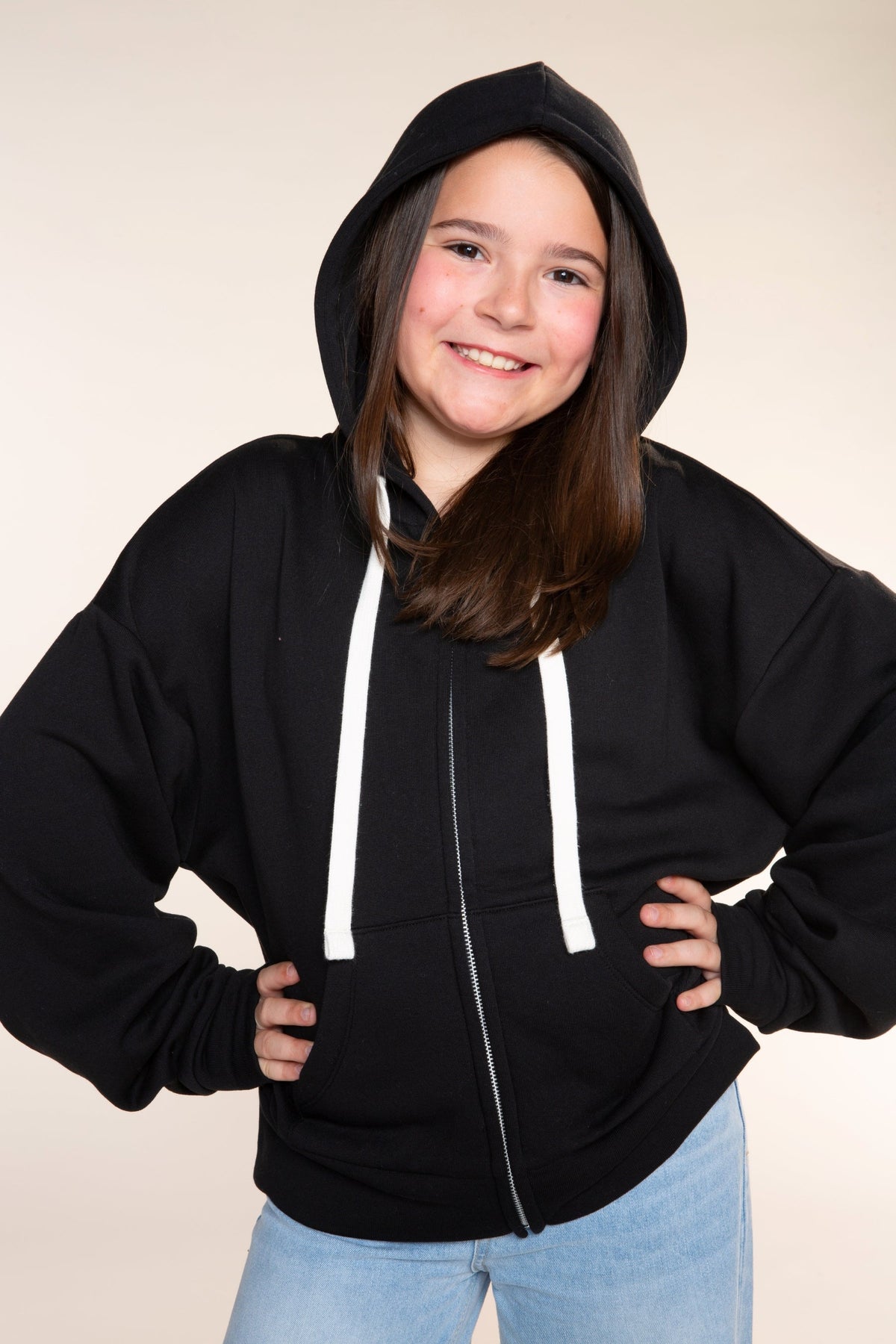 Butter French Terry Drop Shoulder Zip Hoodie - Black - NEW!