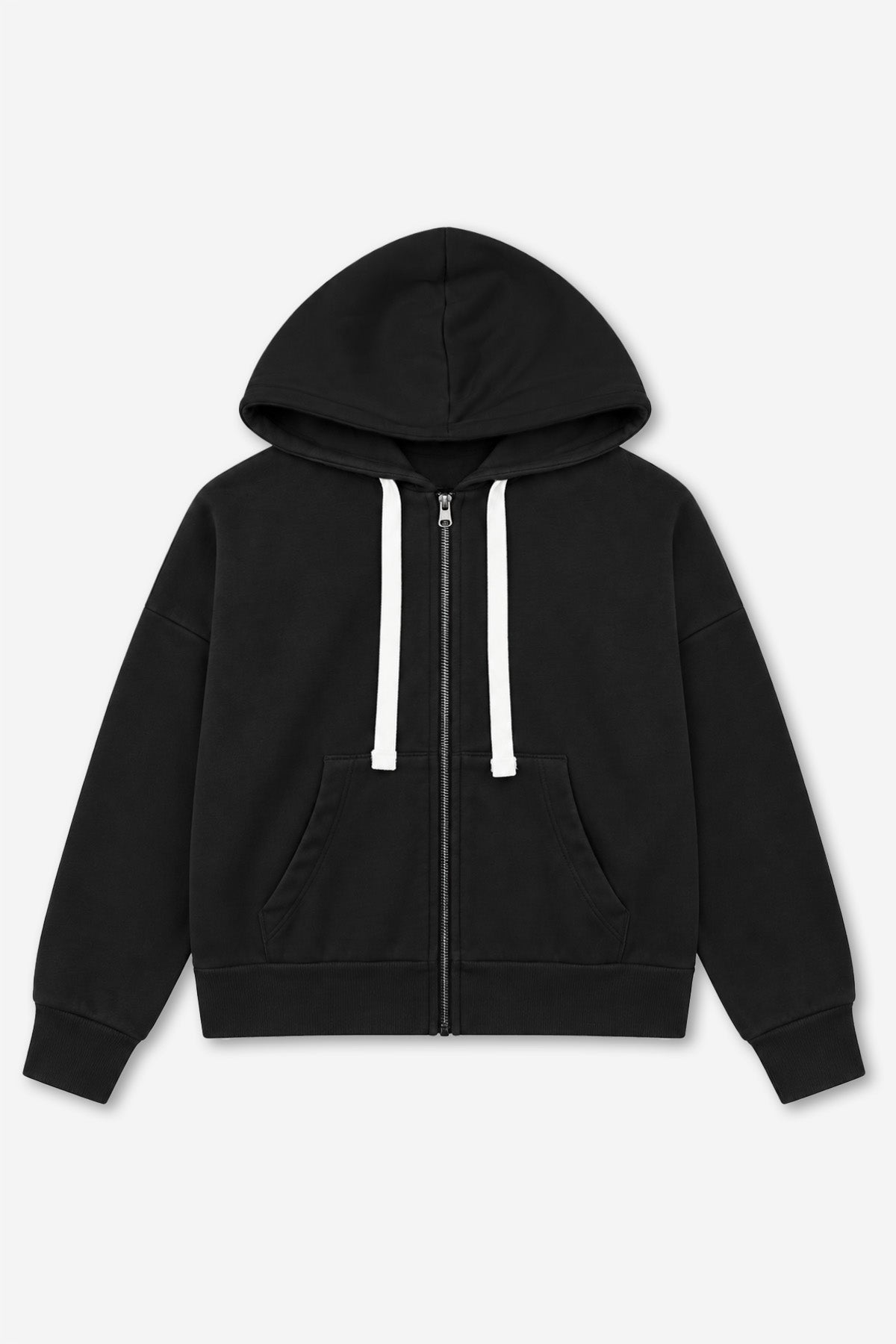 Butter French Terry Drop Shoulder Zip Hoodie - Black - NEW!