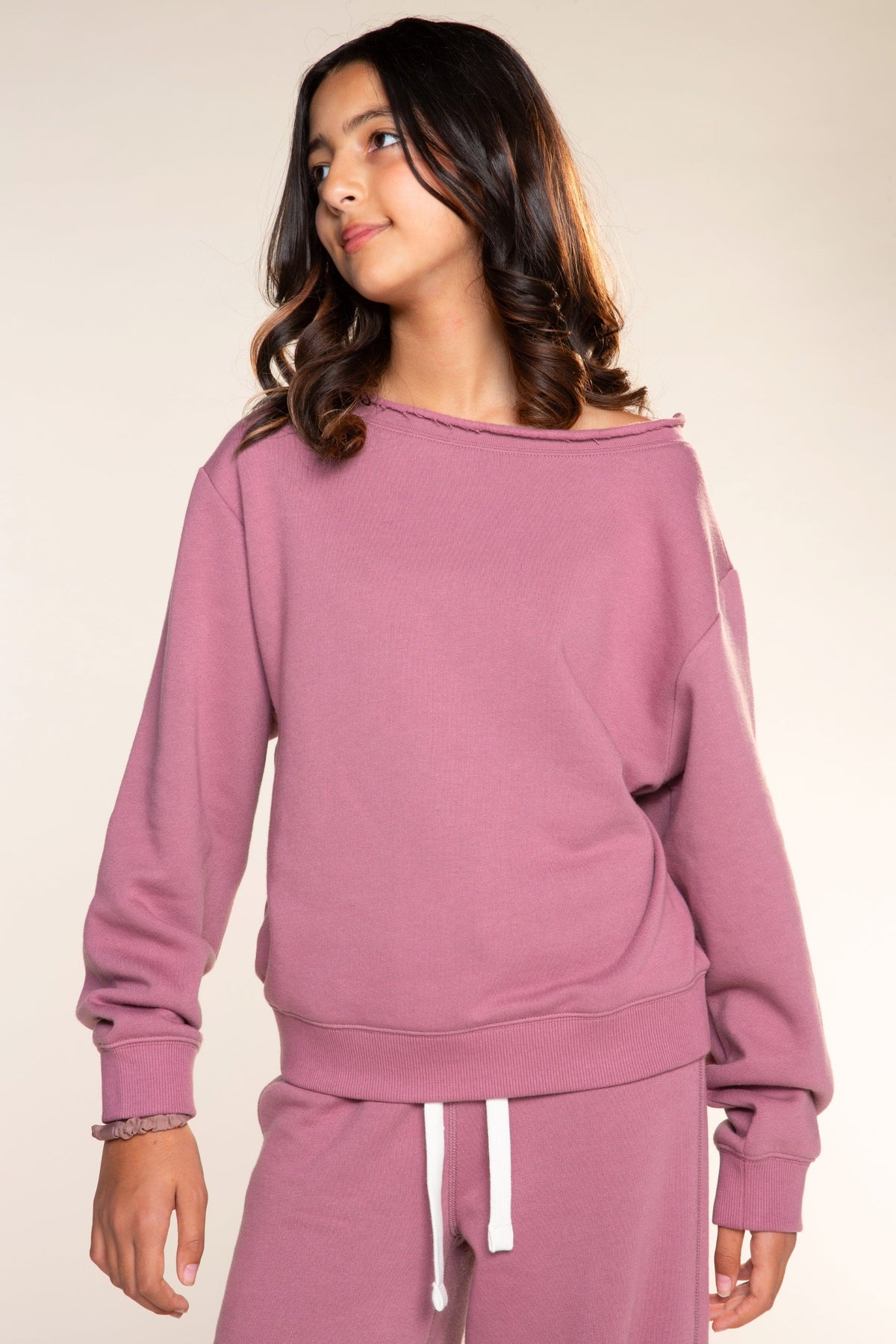 Butter French Terry Off The Shoulder Sweatshirt - Mulberry - NEW!