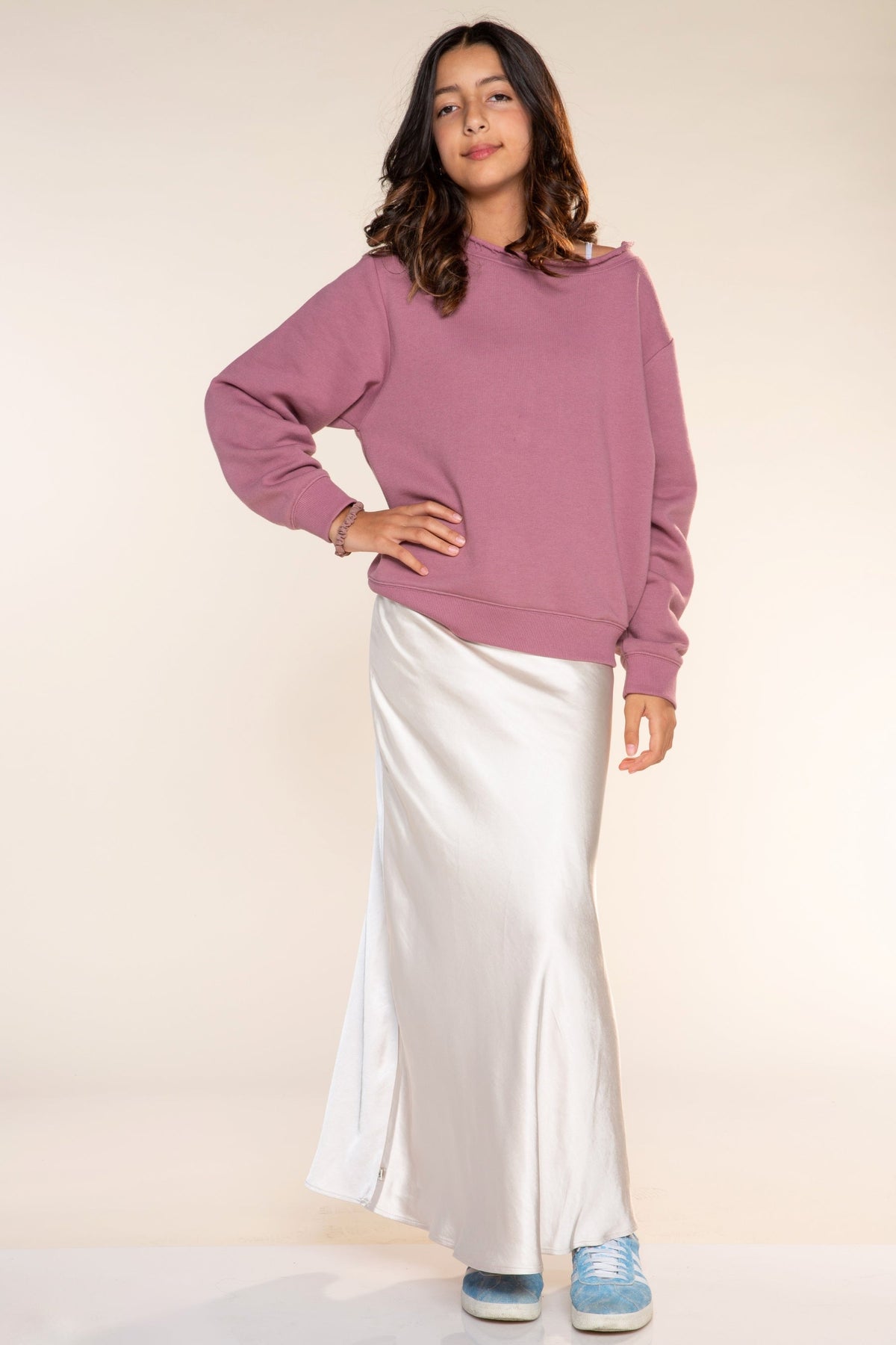 Butter French Terry Off The Shoulder Sweatshirt - Mulberry - NEW!