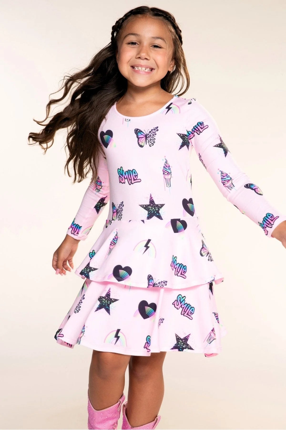 Gift Set - Simply Soft Ruffle Dress, Legging & Cozy Blanket - Light Pink Multi Rainbow Charms | Black - NEW!