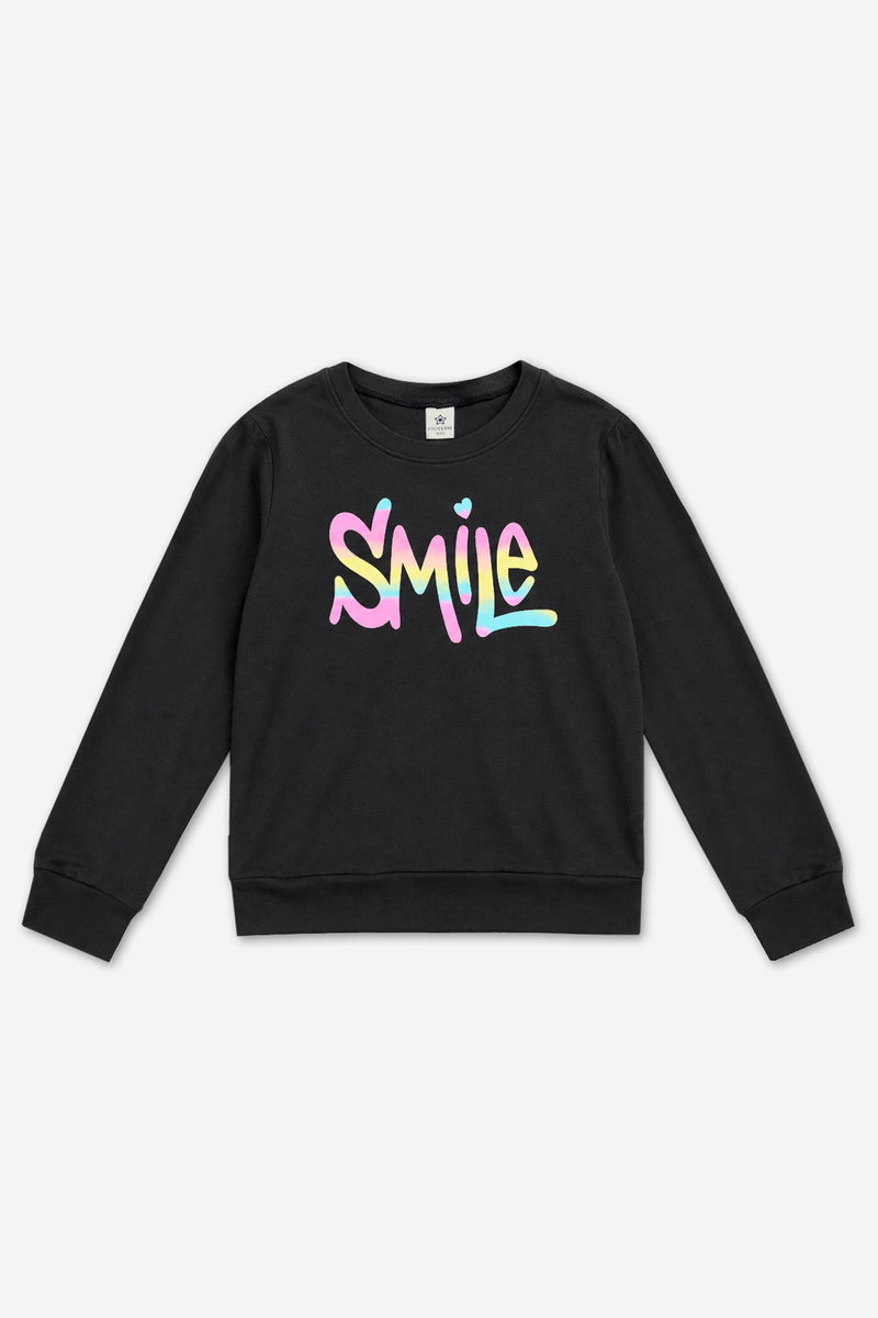 Simply Soft Long Sleeve Crew Top - Black Rainbow Gradient Smile - NEW