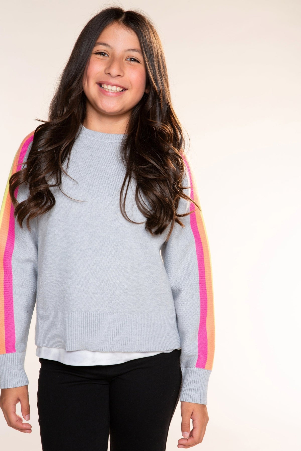 Yummy Soft Raglan Sweater - Heather Grey Rainbow Stripe - NEW!