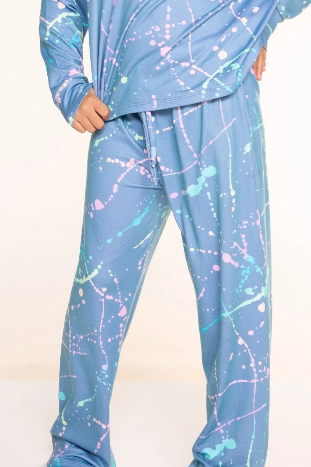 Gift Set - Wide Leg Lounge Set & Cozy Blanket - Denim Rainbow Splatter - NEW!