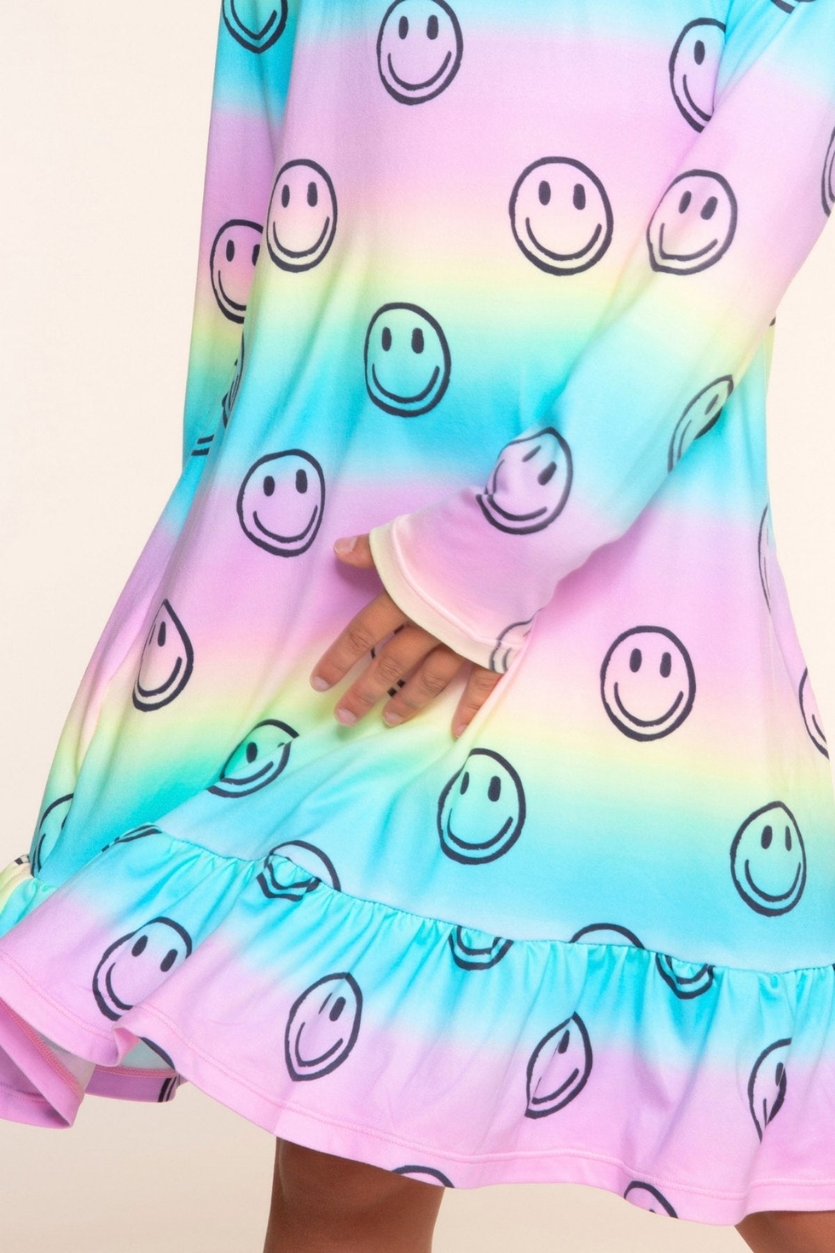 Simply Soft Long Sleeve Ruffle Lounge Dress - Rainbow Smile - NEW!
