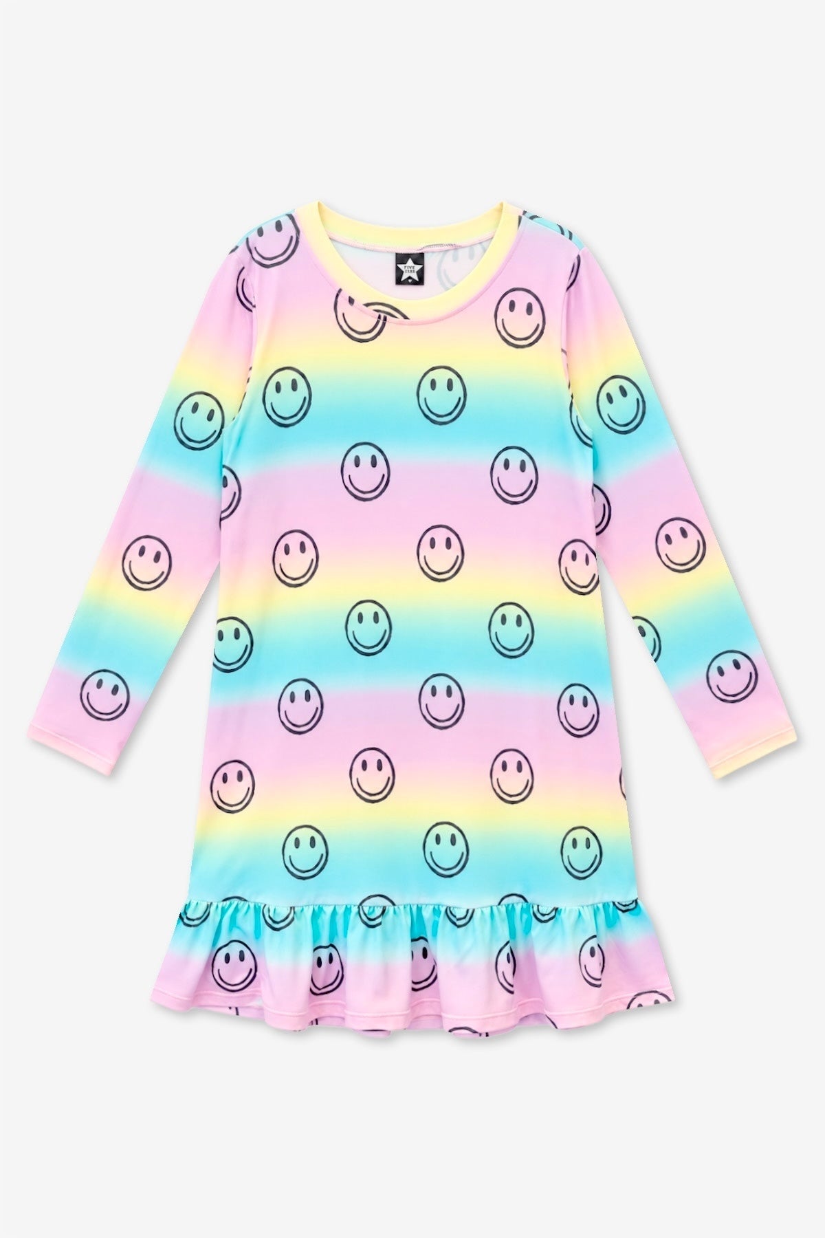 Simply Soft Long Sleeve Ruffle Lounge Dress - Rainbow Smile - NEW!