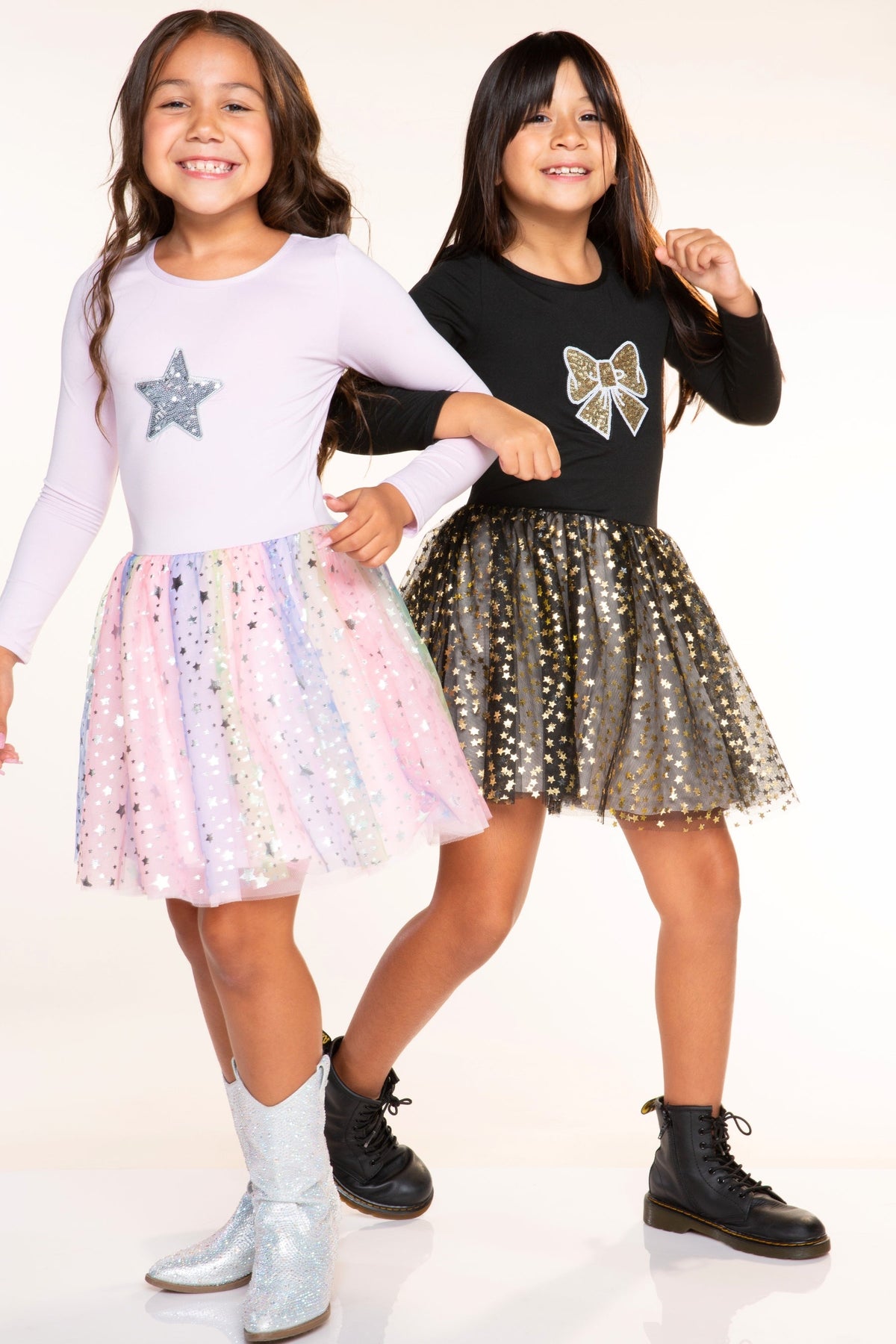 Simply Soft Long Sleeve Ballet Be Happy Tulle Dress - Black Gold Sequin Bow Foil Star - NEW!