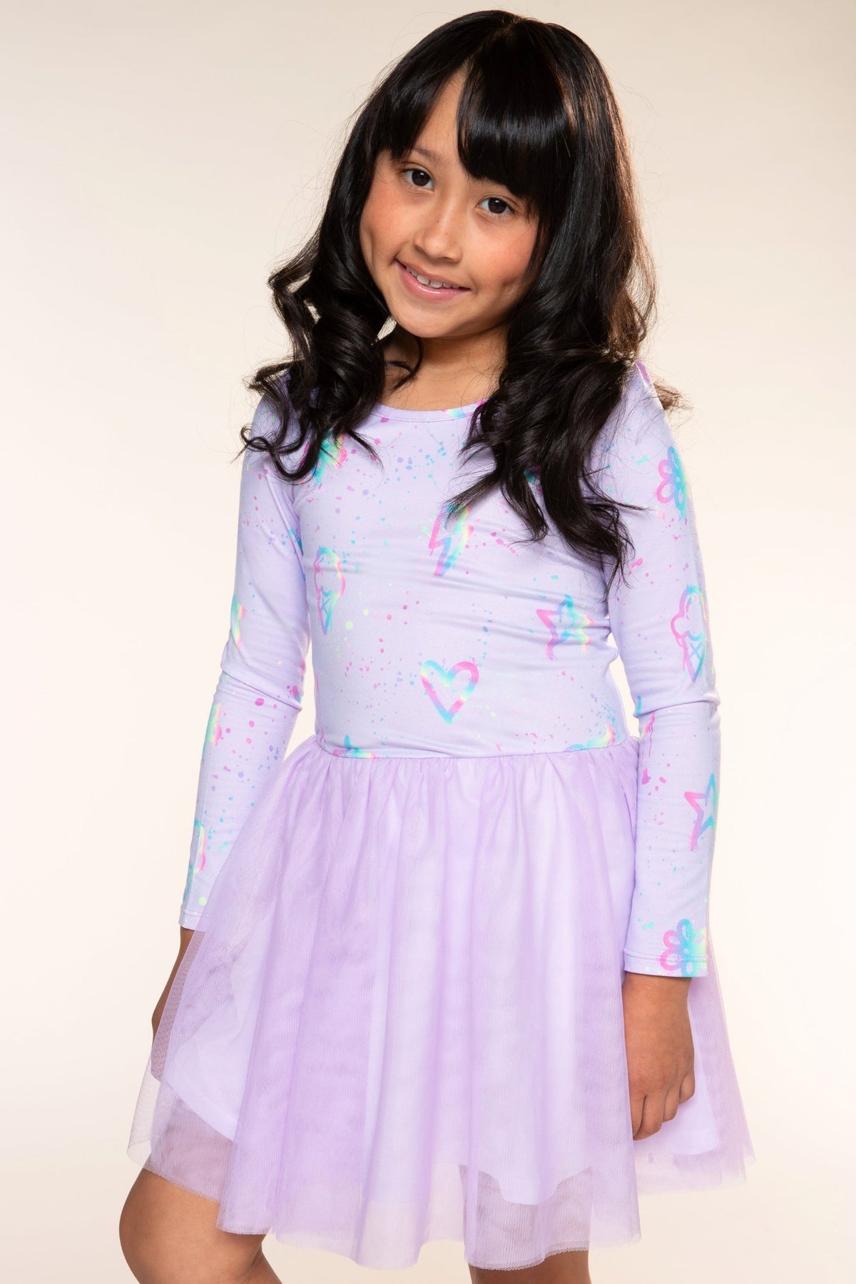 Simply Soft Long Sleeve Ballet Be Happy Tulle Dress - Pink Rainbow Bow - NEW!