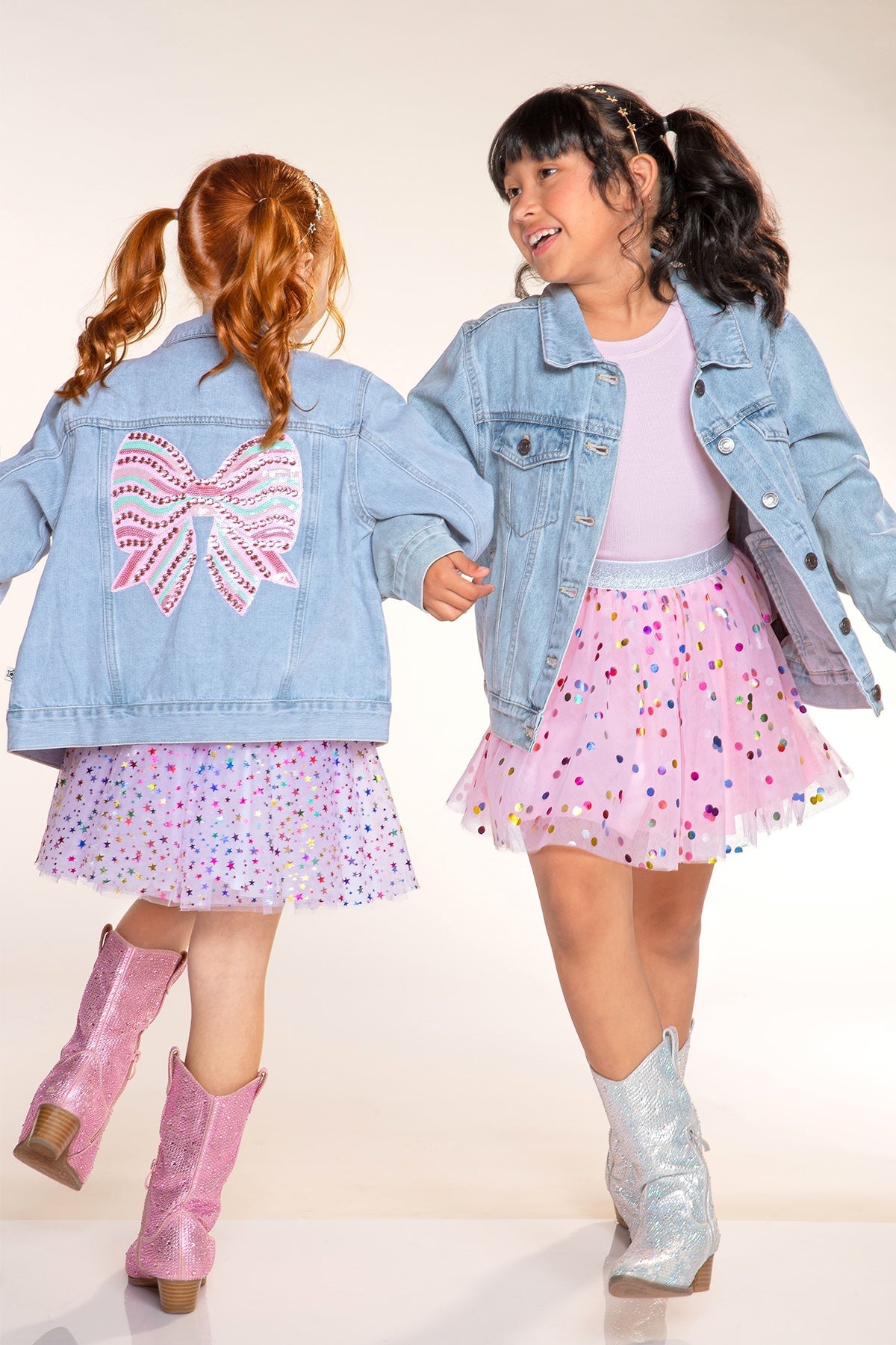 Gemstone Denim Jacket - Lt Denim Pink Bow - NEW!